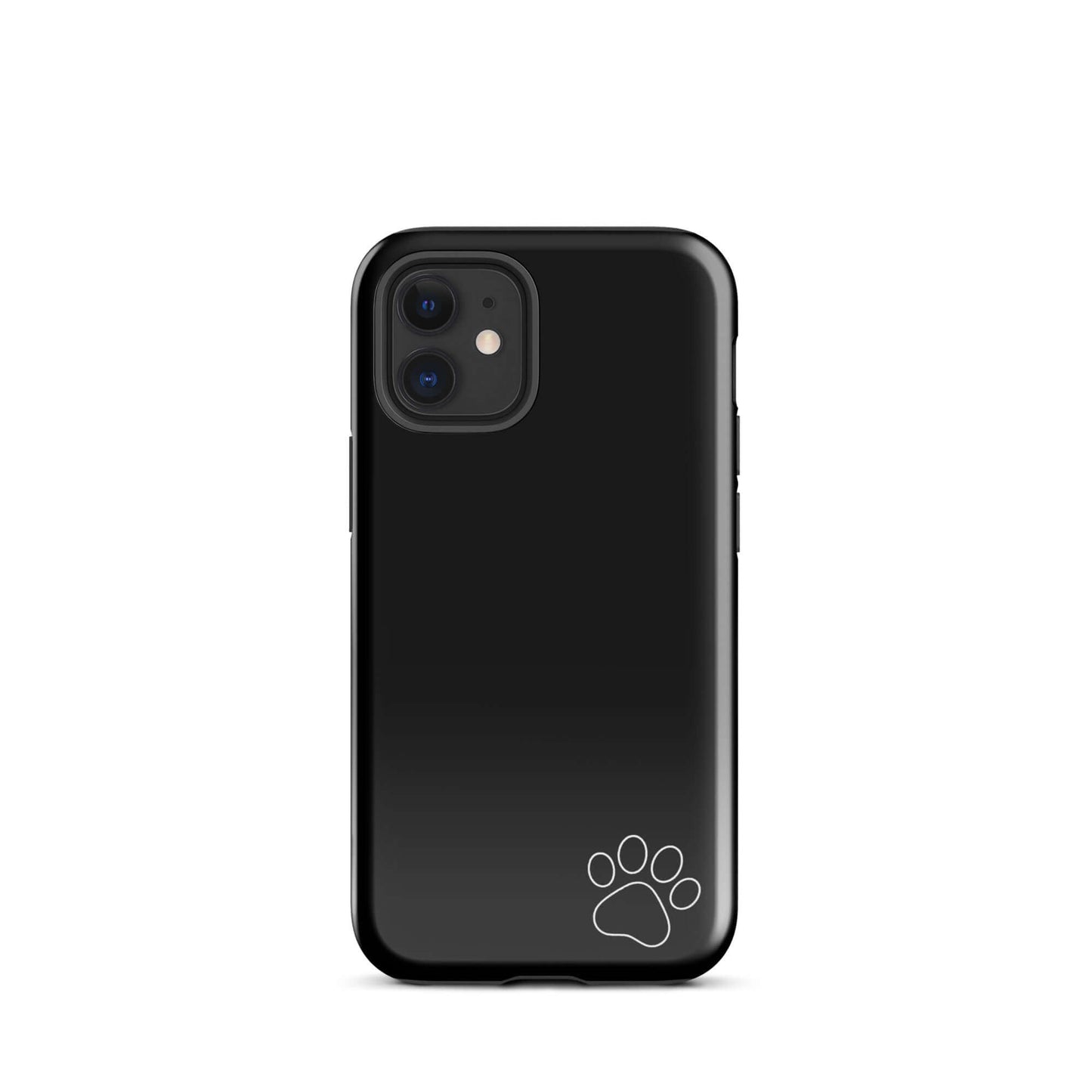Phone Case for iPhone featuring a black tough design with a white paw print in the lower corner, combining durability with minimalist style.
