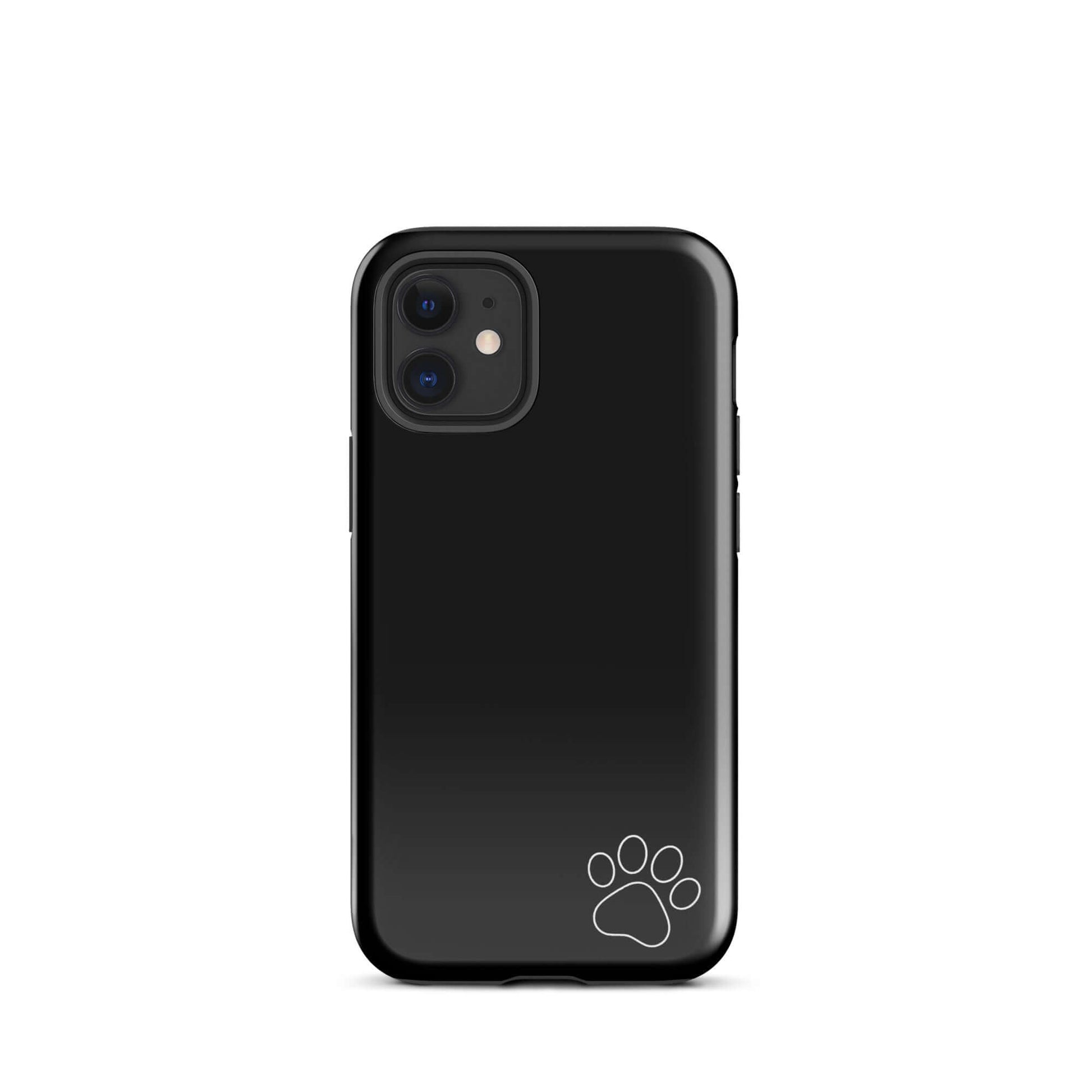 Phone Case for iPhone featuring a black tough design with a white paw print in the lower corner, combining durability with minimalist style.