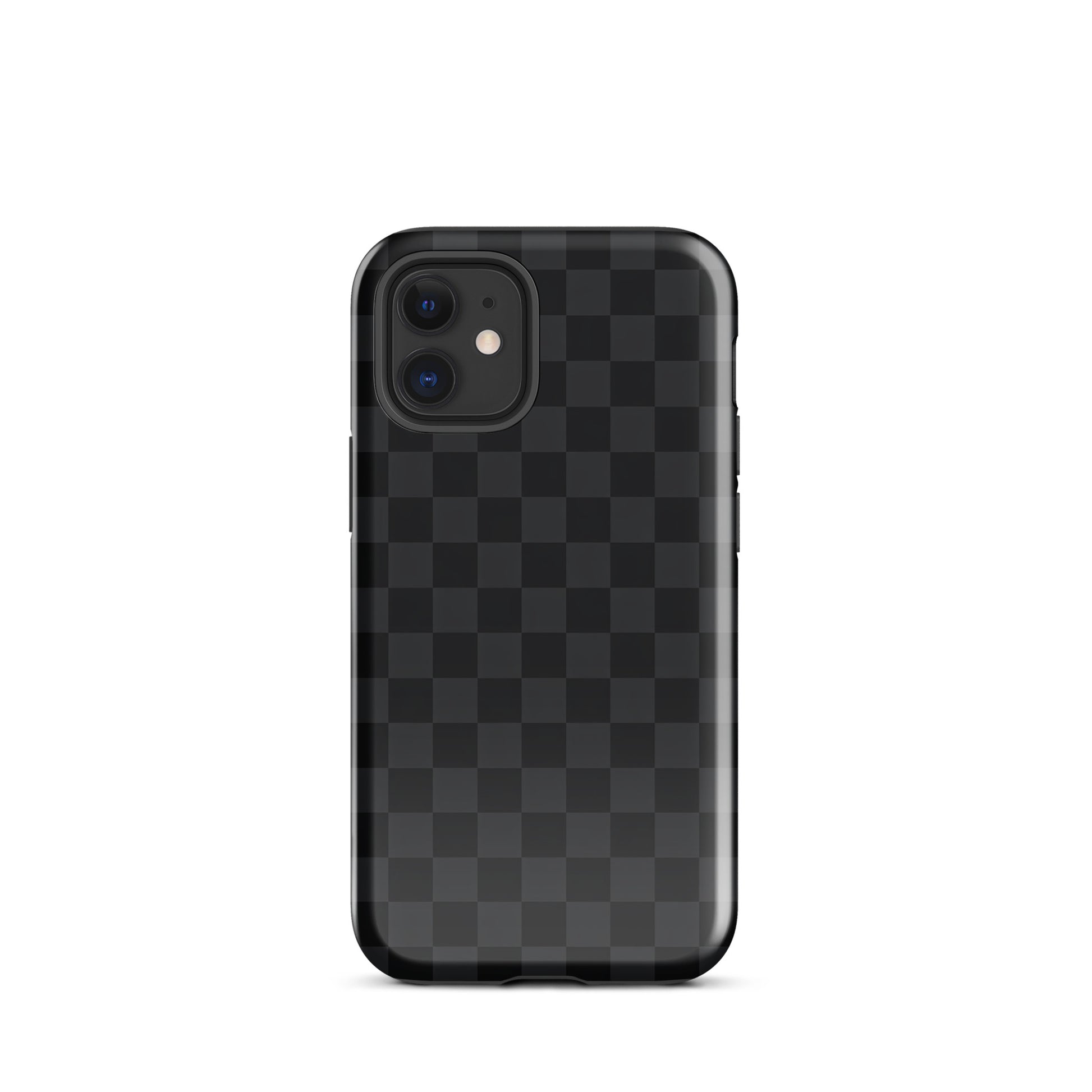 Phone Case for iPhone with black and charcoal checkered design, modern minimalist style, sleek and protective accessory.