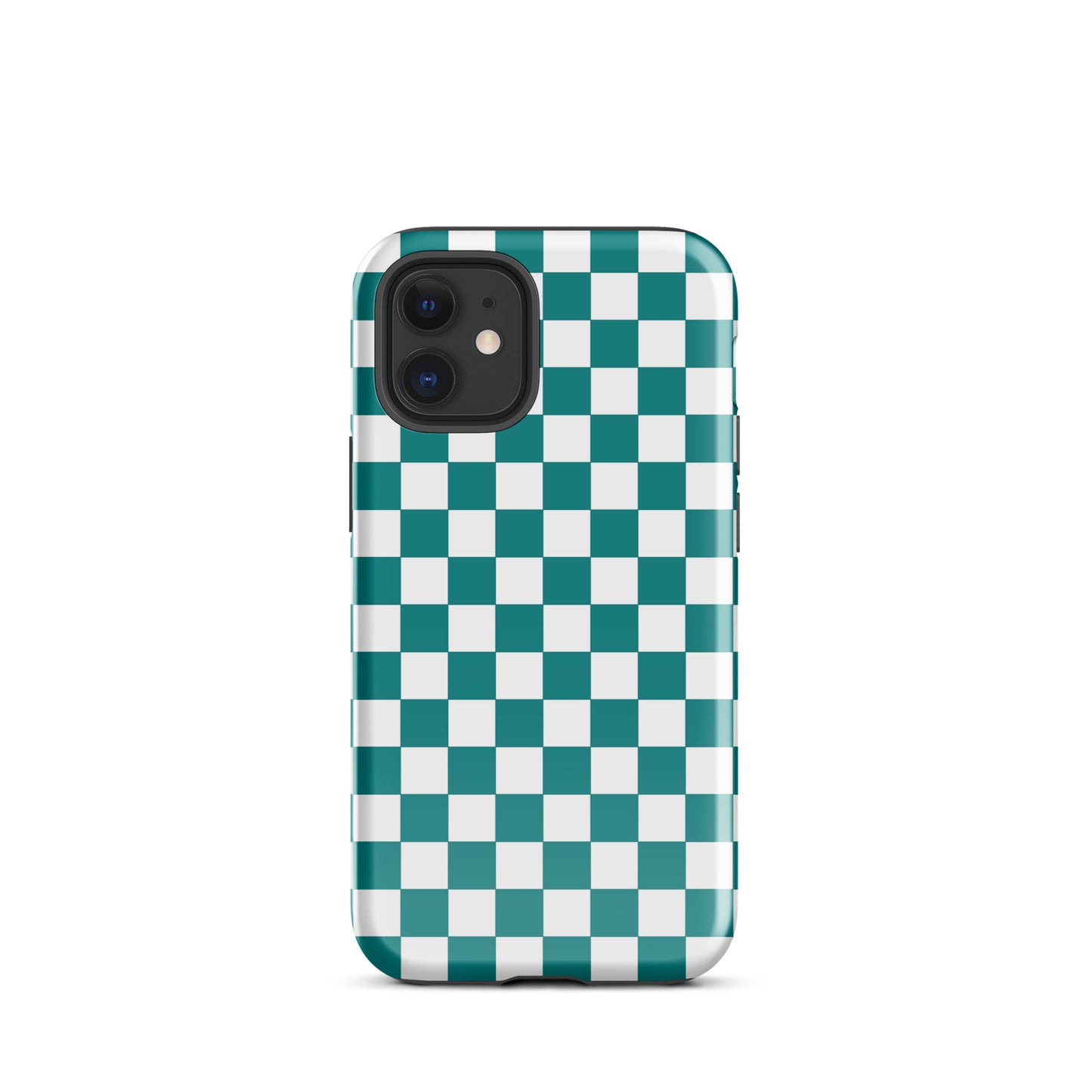 Phone Case with teal and white checkered design for iPhone, adding a bold, playful style to your device.