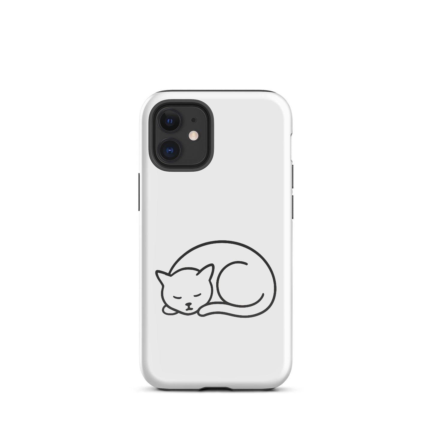 Phone case for iPhone with minimalist curled-up cat design, dual-layer protection, perfect for cat lovers seeking quality.
