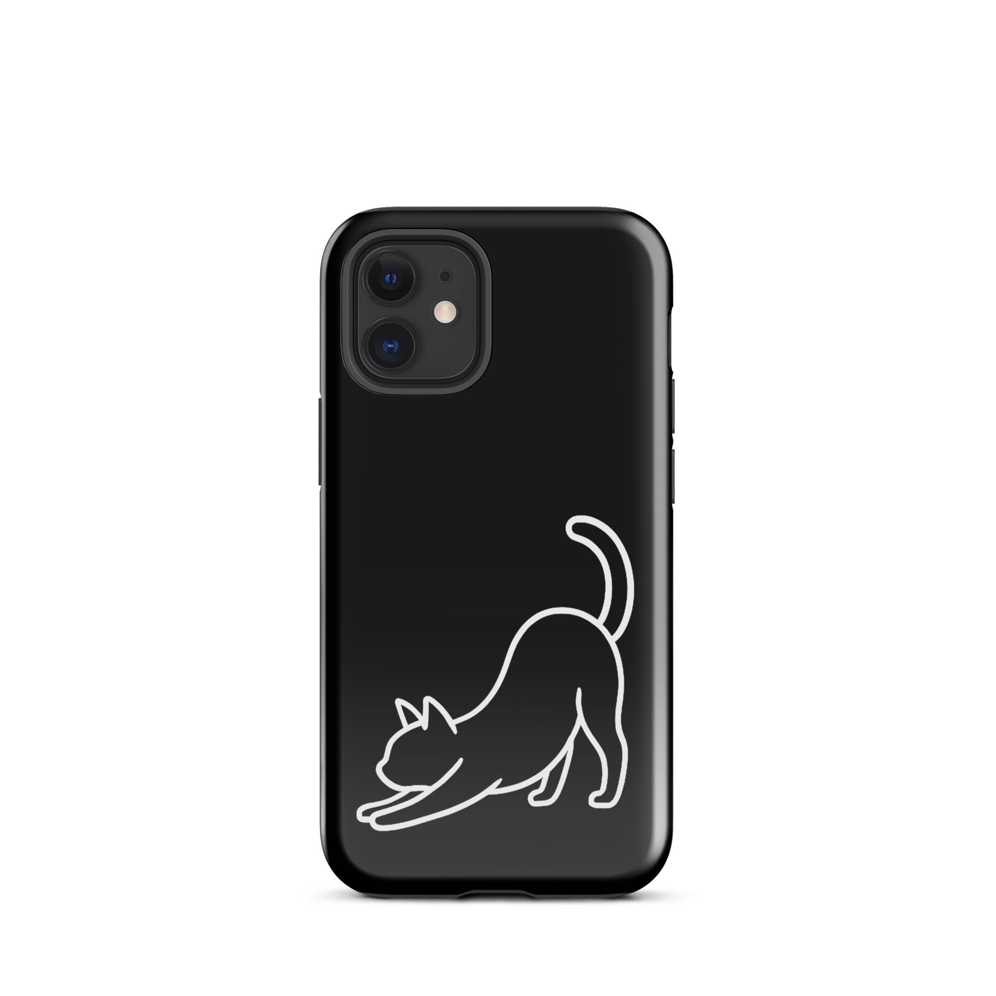 Phone Case with minimalist stretching cat design for iPhone, offering sleek style and impact protection for cat lovers.