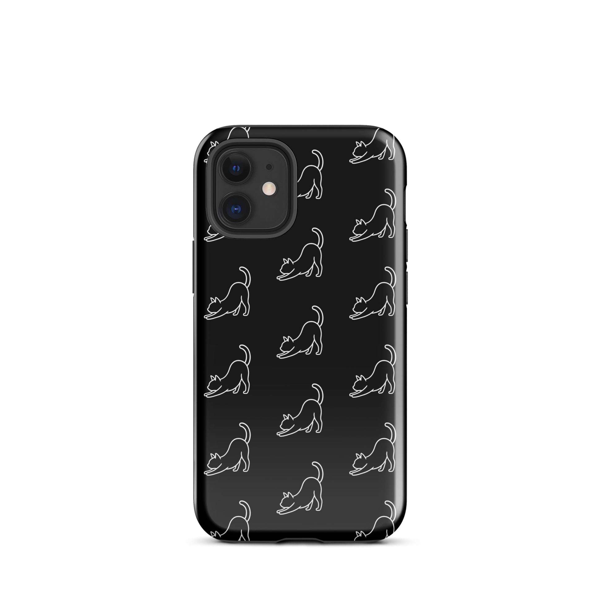 Phone Case with minimalist stretching cat pattern, designed for iPhone. Perfect for cat lovers seeking protection and style.