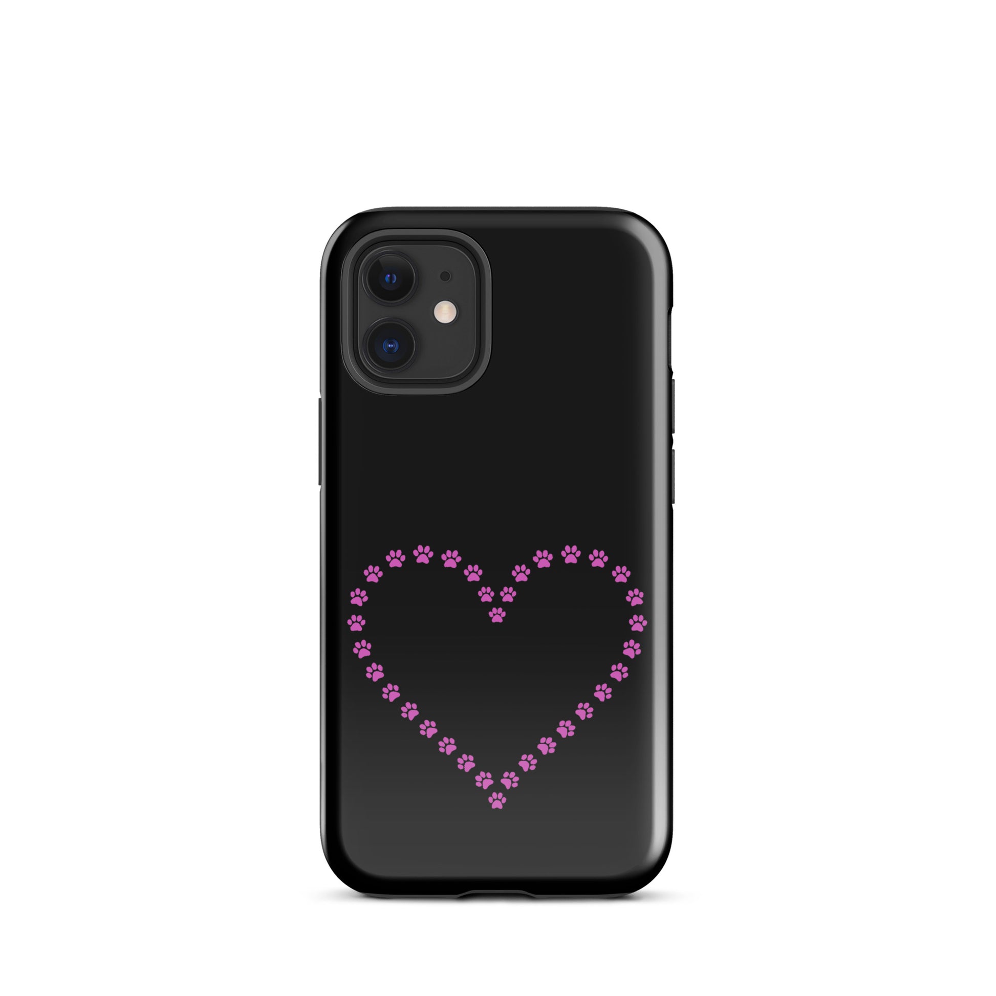 Phone Case featuring pink paw print heart design for pet lovers, perfect for iPhone protection with cute whimsical style.