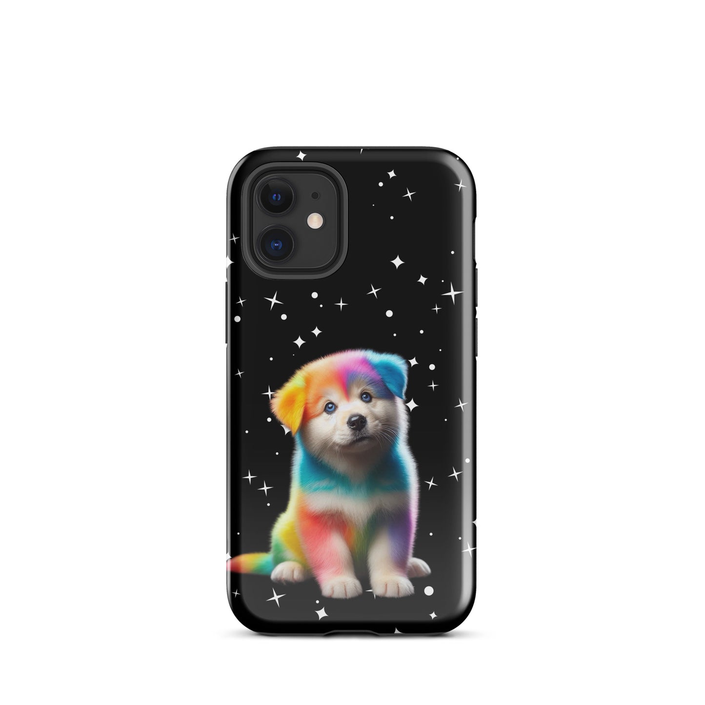 Phone Case with rainbow puppy and starry night design for iPhone