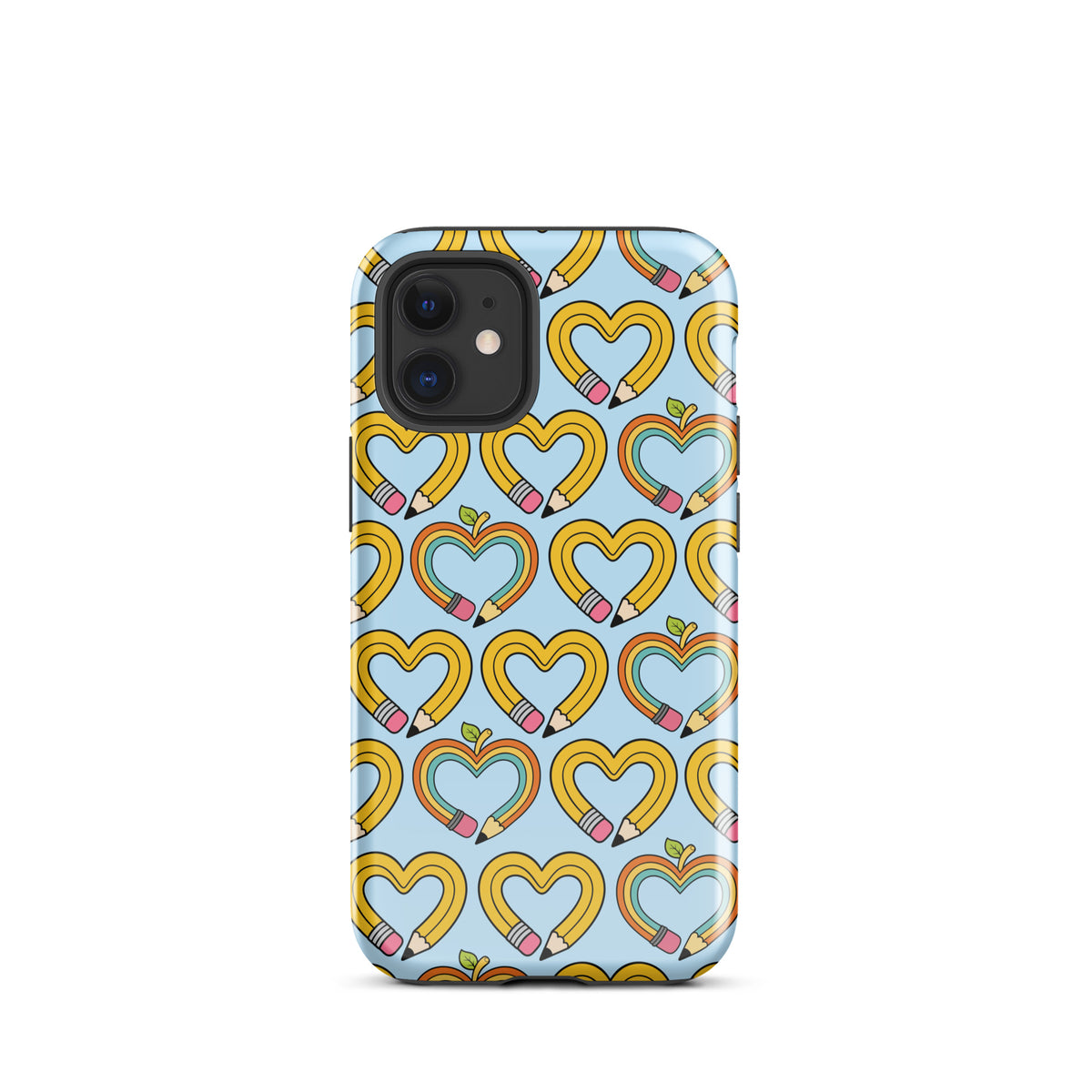 Phone Case with playful pencil-heart pattern featuring colorful pencil shapes forming hearts, symbolizing creativity and growth.
