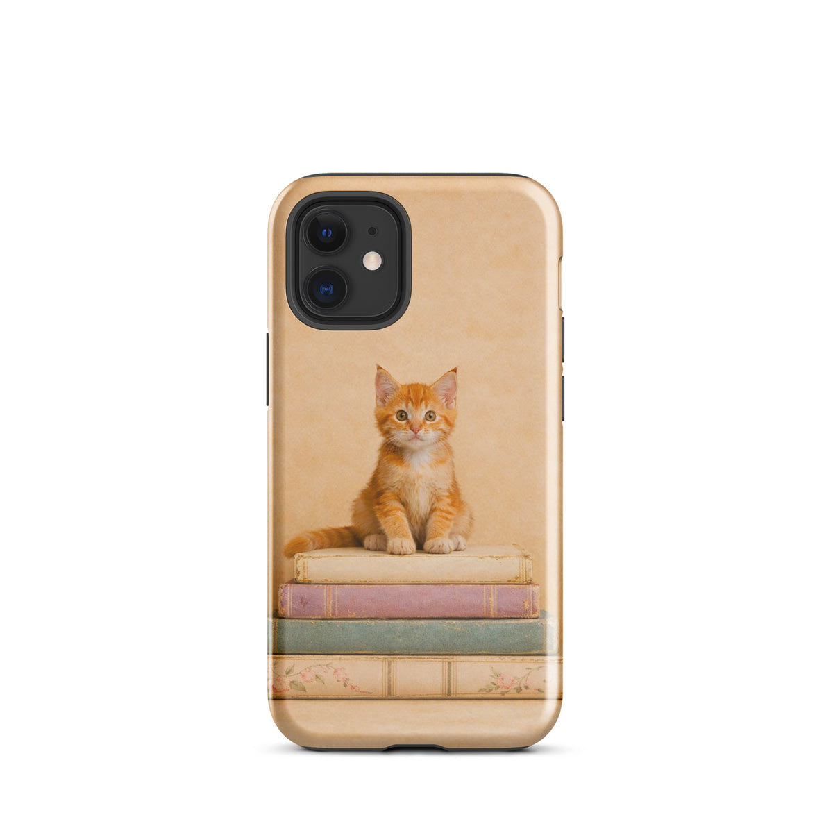 Phone Case featuring cozy kitten and vintage books design for iPhone