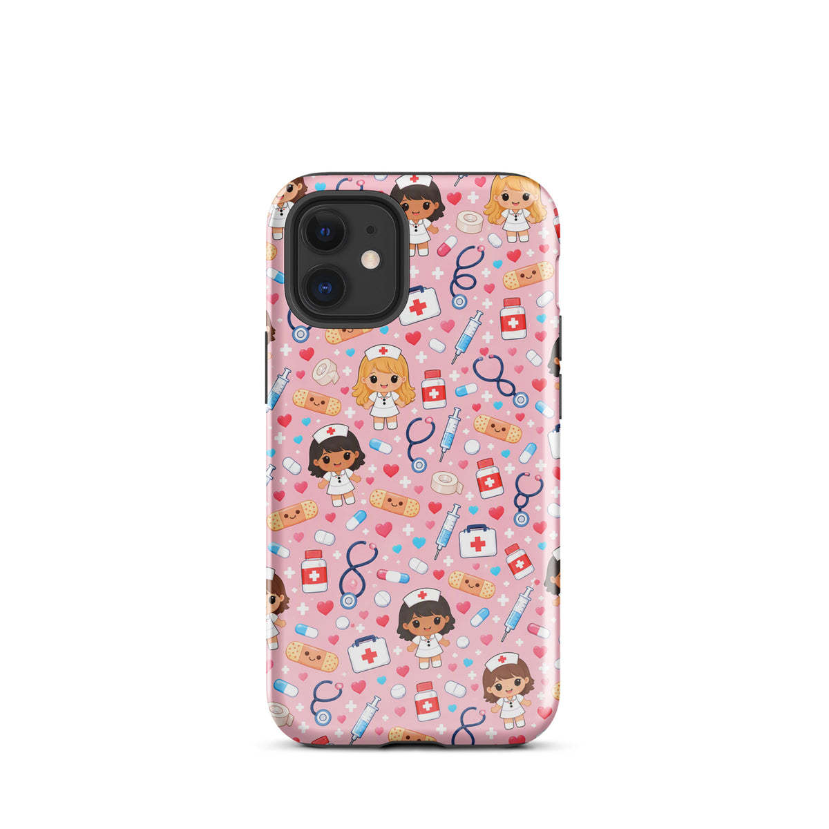 Phone Case with kawaii nurse medical pattern on pink background for iPhone