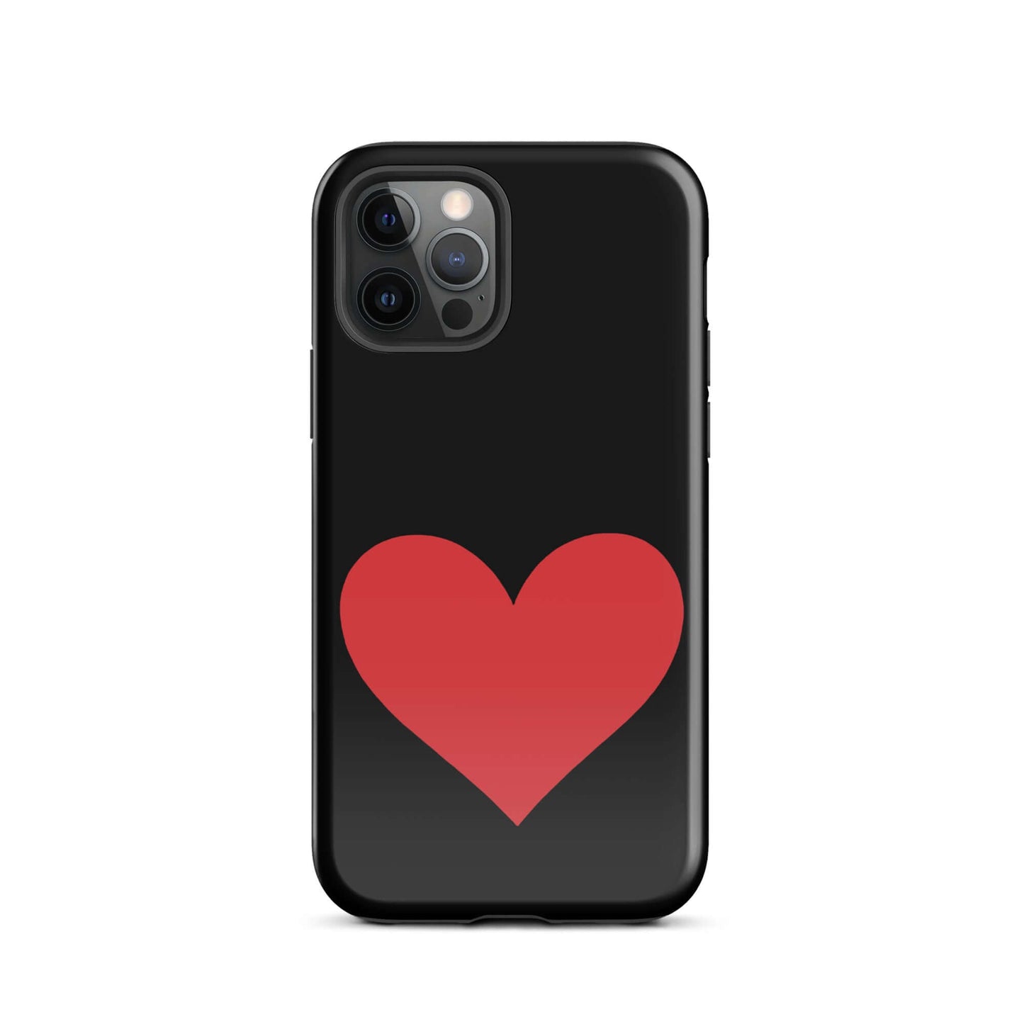 Phone Case for iPhone featuring a bold red heart design on a black background.
