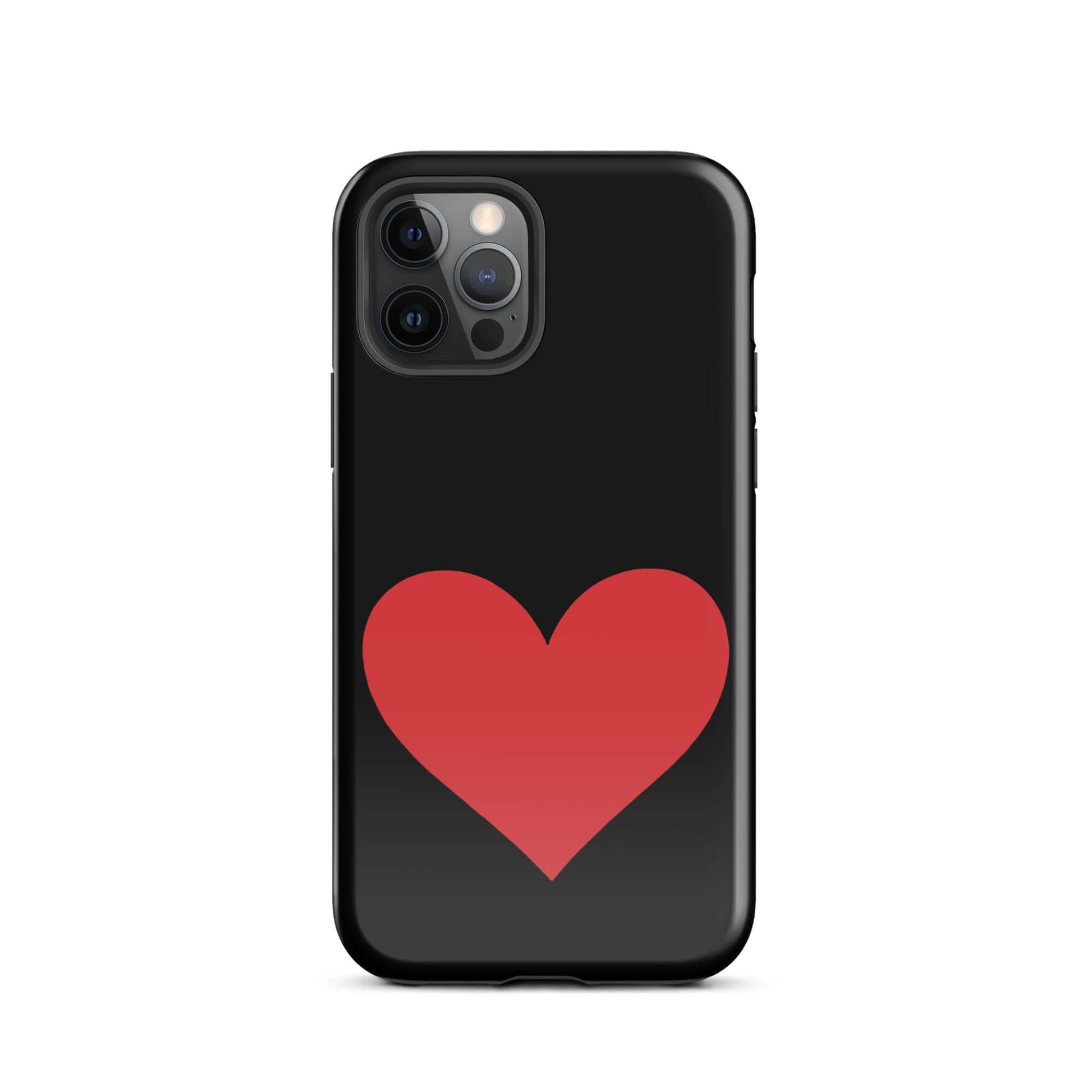Phone Case for iPhone featuring a bold red heart design on a black background.