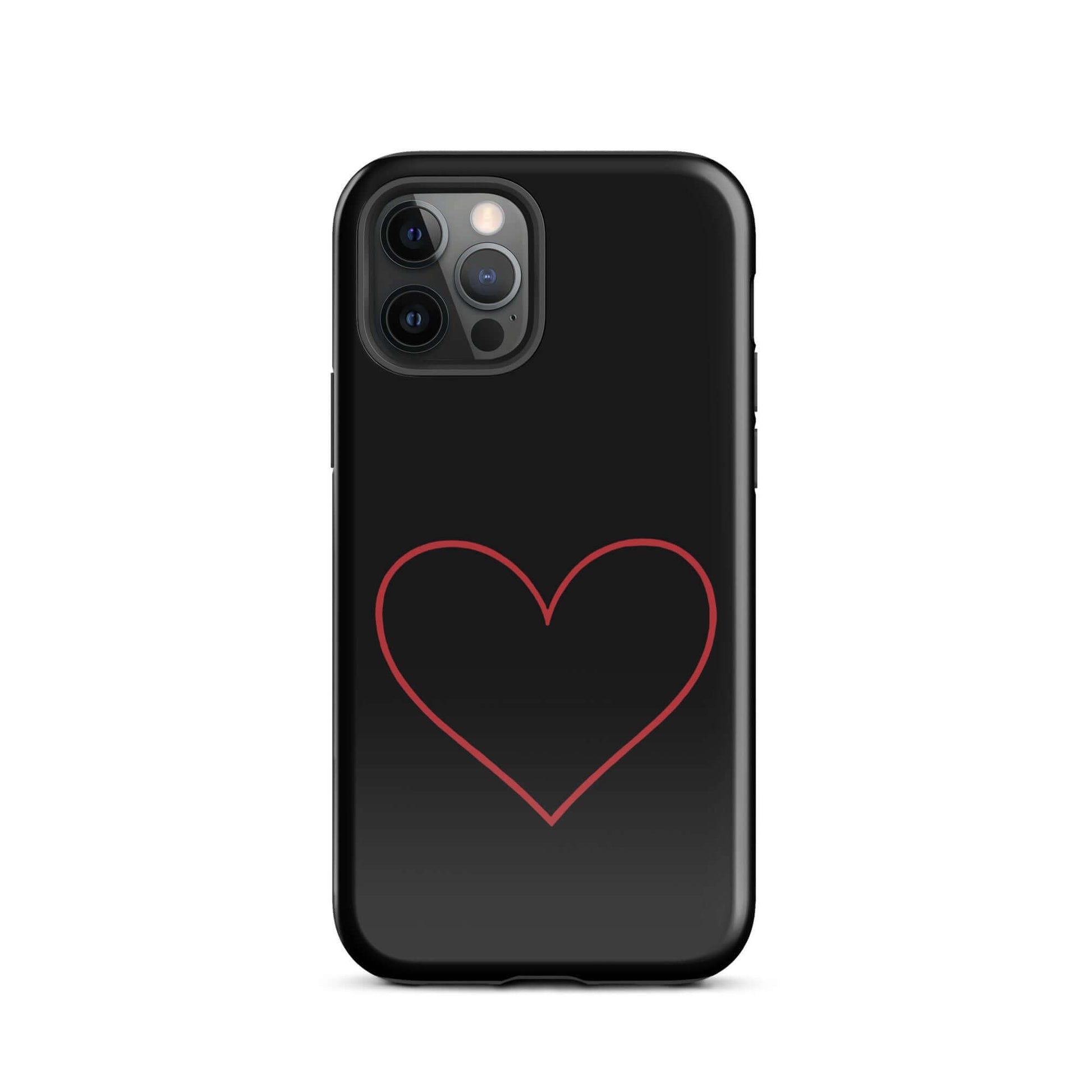 Phone Case for iPhone featuring a minimalist crimson heart design on a sleek black background.