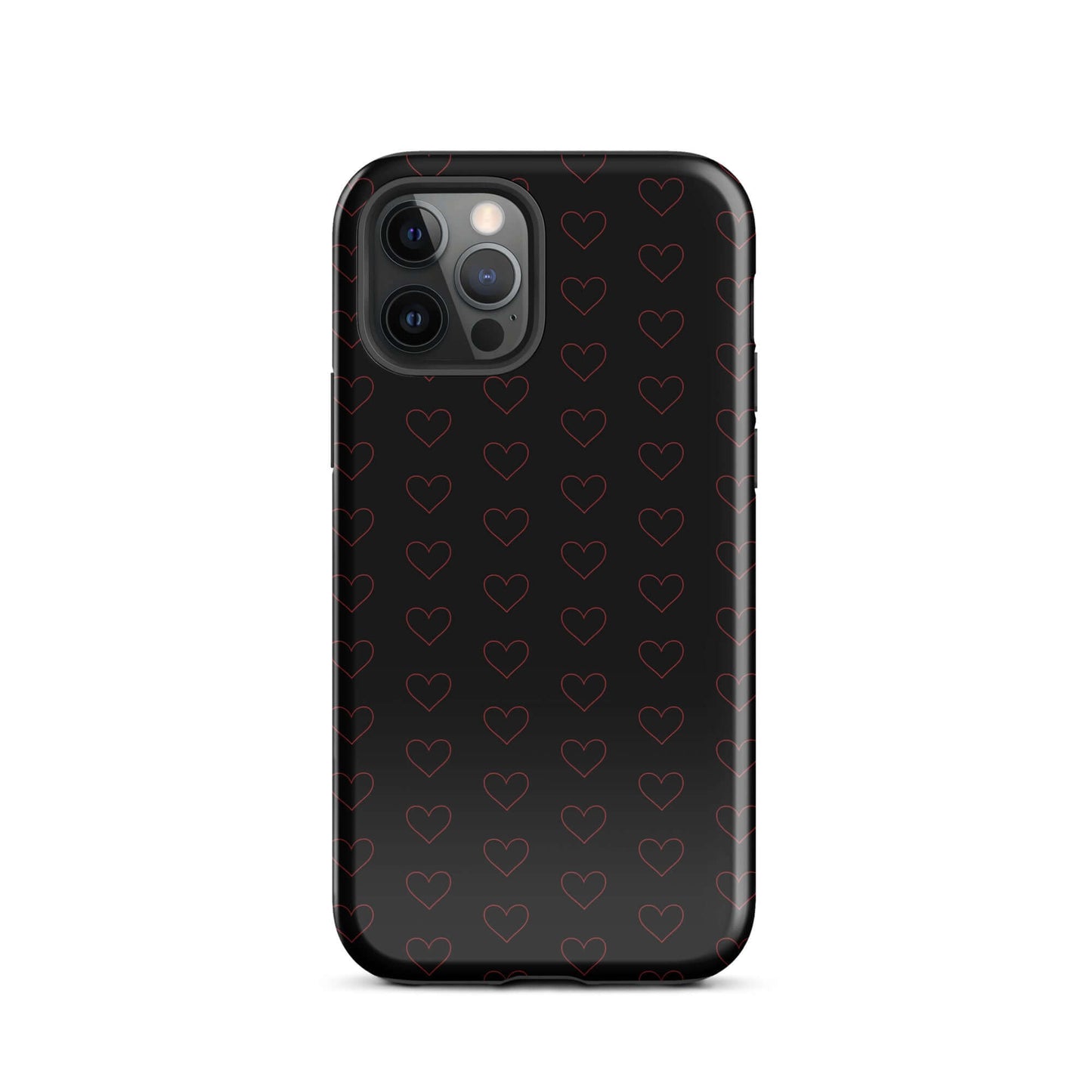 Phone Case for iPhone featuring a modern crimson heart pattern on a sleek black background.