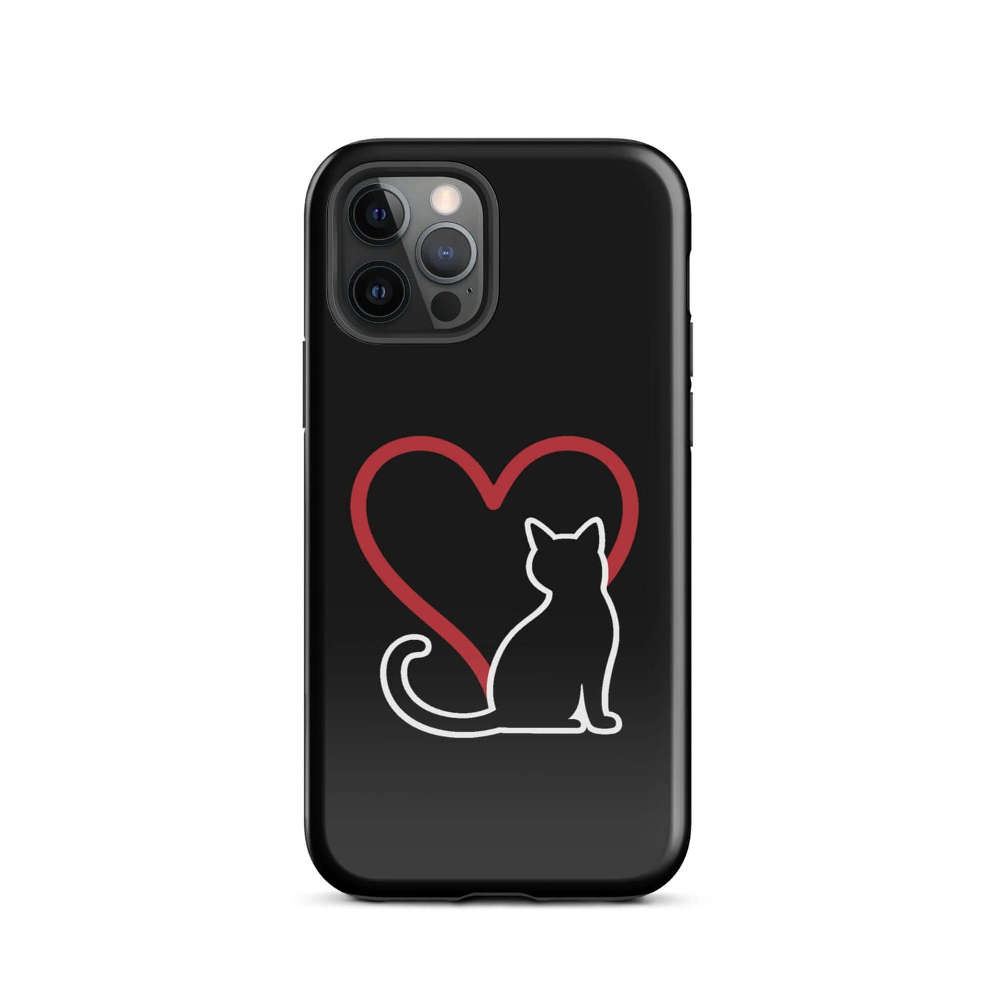 Phone Case featuring a minimalist black cat and red heart design, perfect for cat lovers.