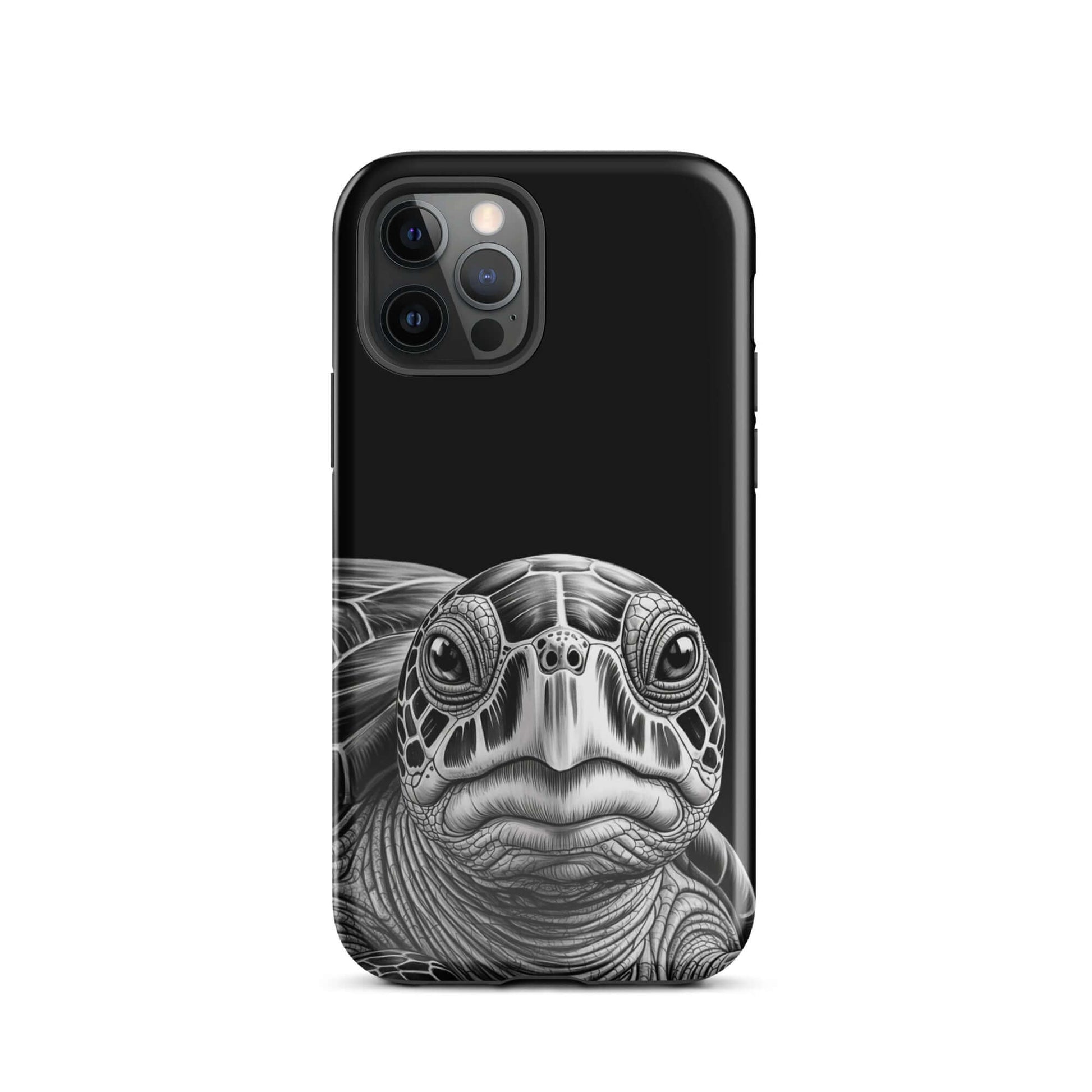 Phone Case for iPhone featuring black-and-white pencil sketch of ancient sea turtle with intricate shell design.