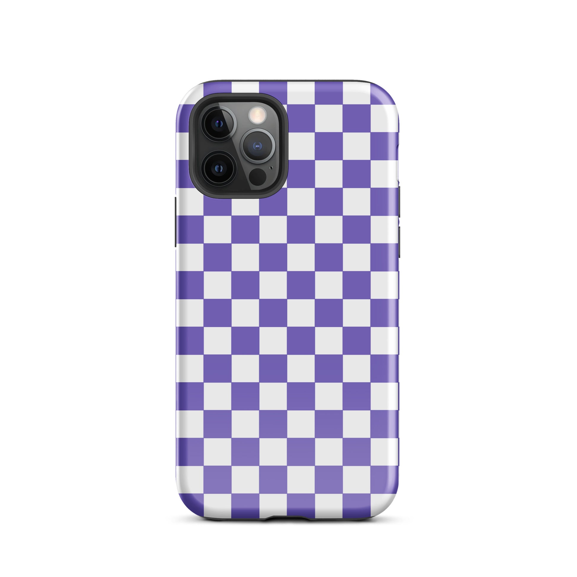 Phone Case featuring a purple and white checkered pattern for iPhone, adding bold style and personality to your everyday carry.