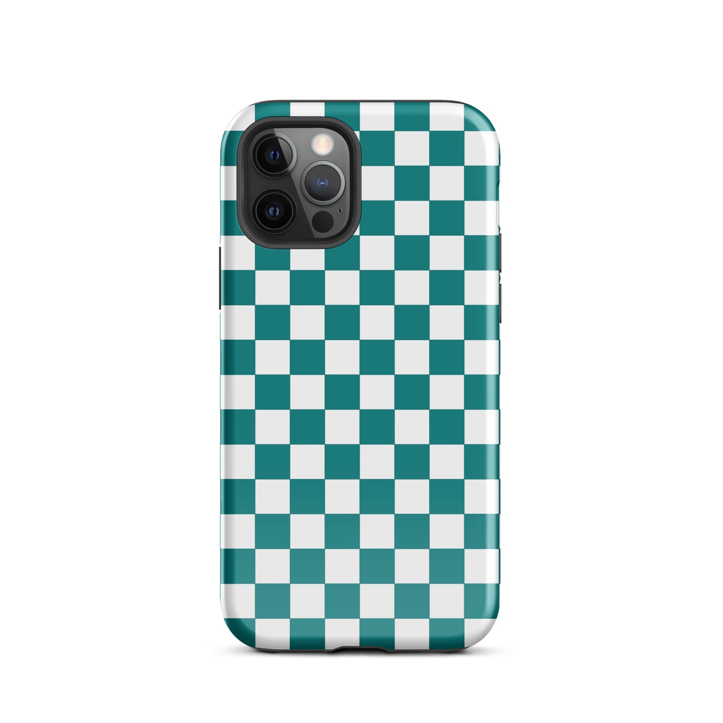 Phone Case for iPhone with teal and white checkered design, adding a fun and playful vibe to your device.