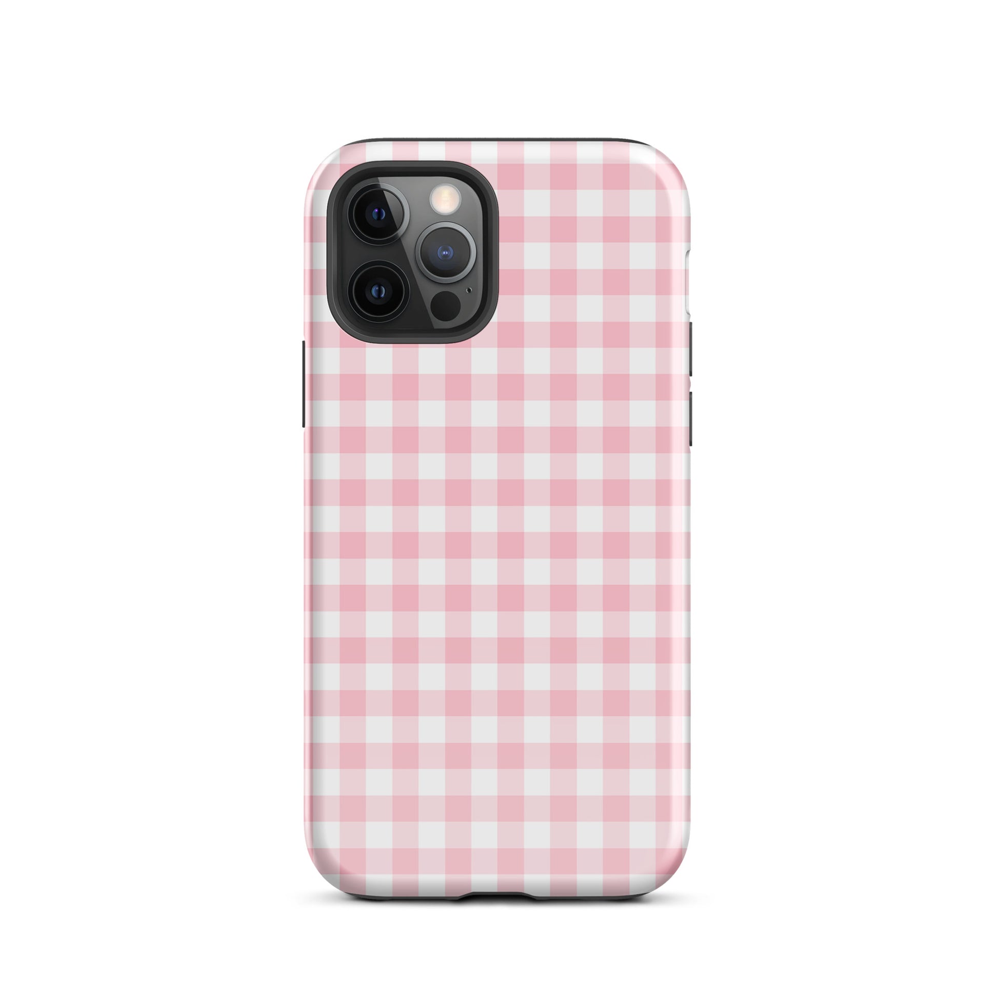 Phone Case with pink gingham pattern for iPhone, combining style and protection with upscale craftsmanship and playful charm.