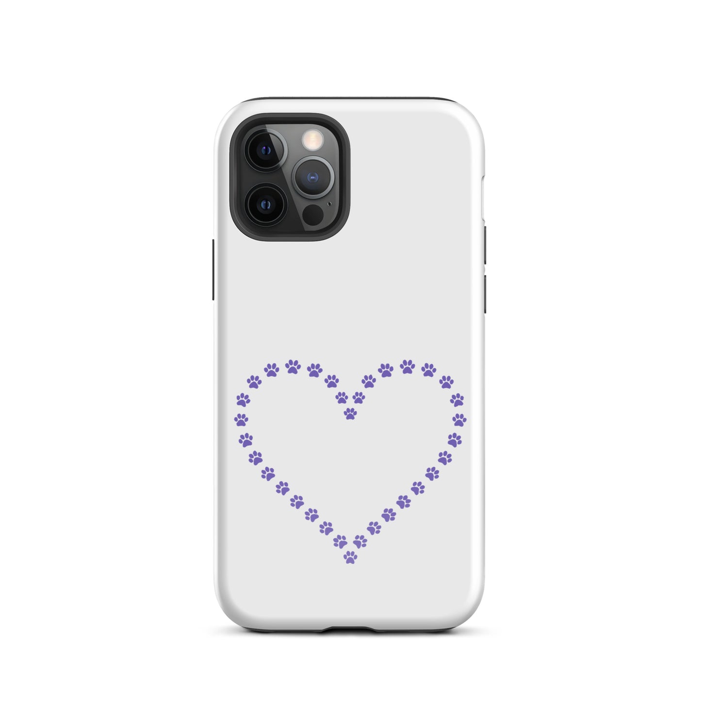 Phone Case for iPhone with cute paw print heart design in purple, ideal for pet lovers seeking stylish and durable protection.