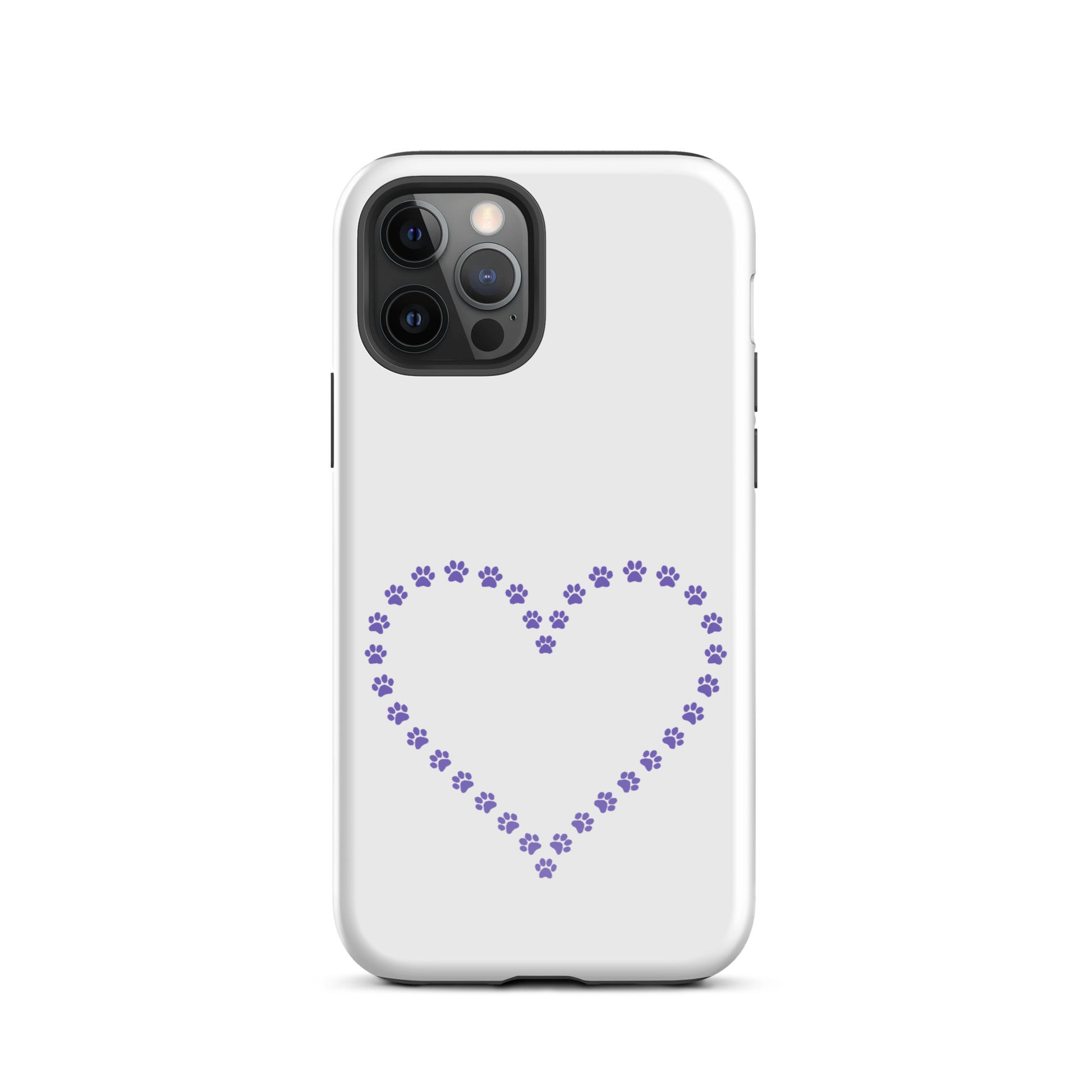Phone Case for iPhone with cute paw print heart design in purple, ideal for pet lovers seeking stylish and durable protection.