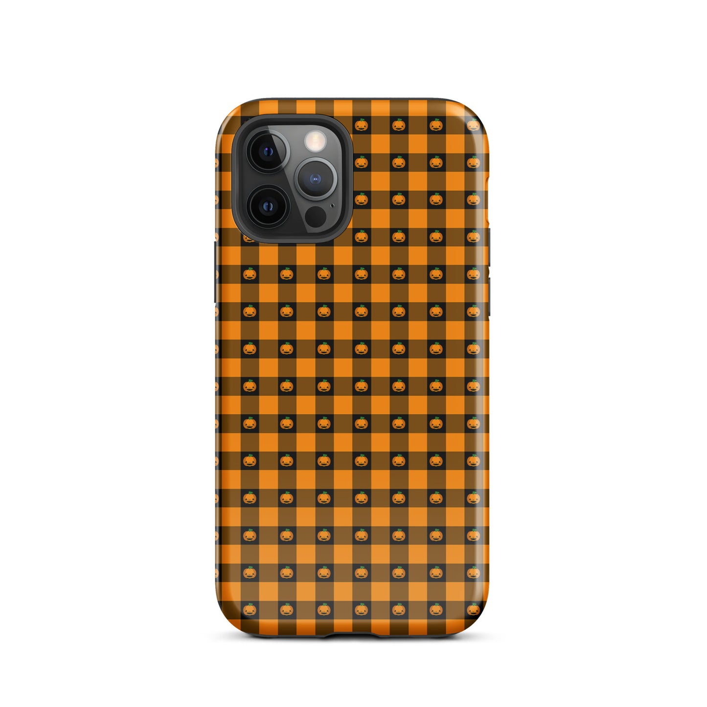 Phone Case for iPhone with playful pumpkin gingham Halloween design.