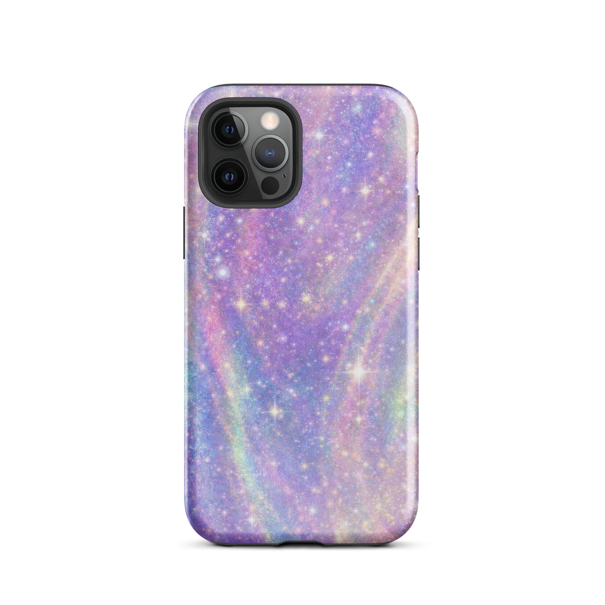 Phone Case for iPhone with pastel swirl design and golden sparkles in cosmic theme.