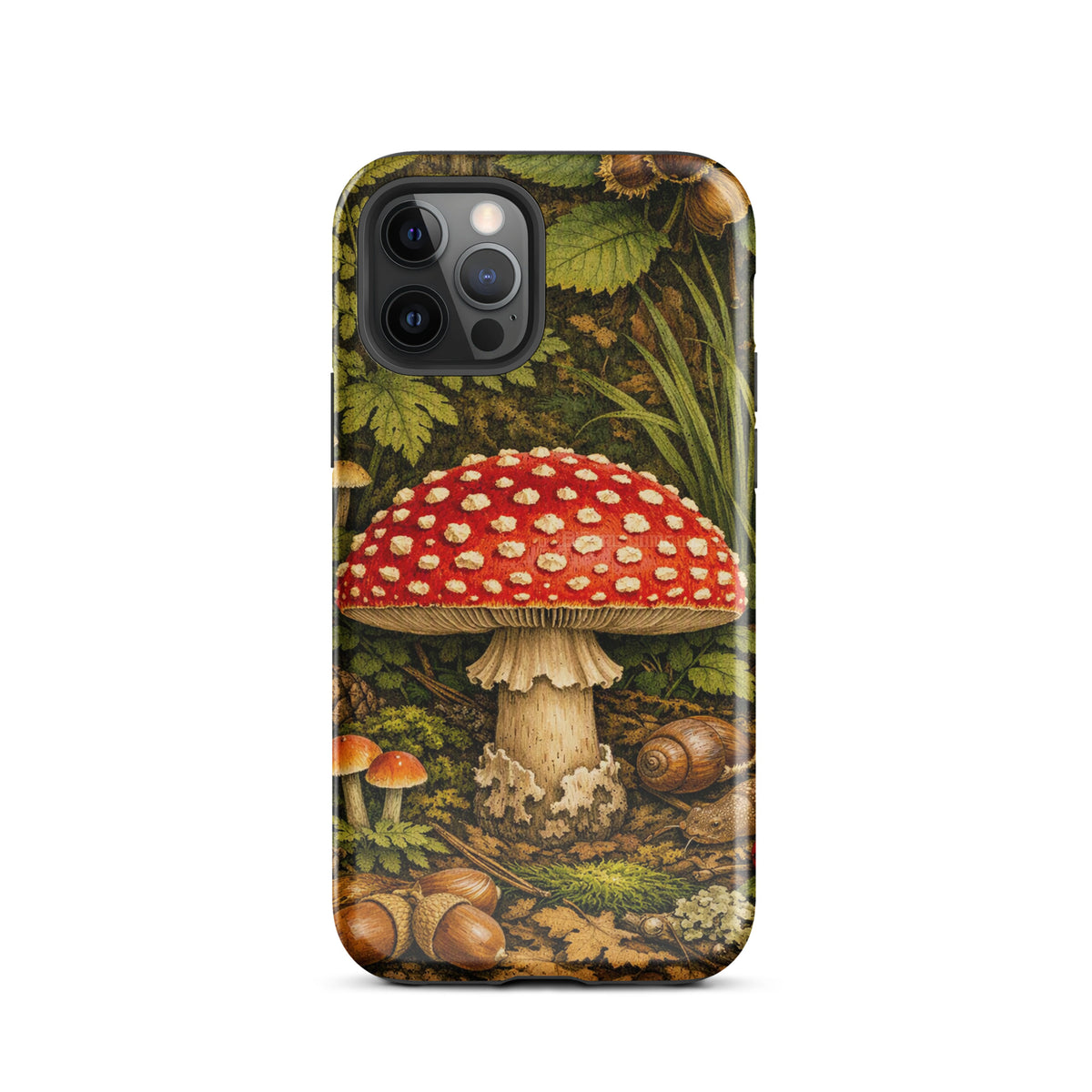 Phone Case featuring Amanita muscaria mushroom in lush forest design for iPhone