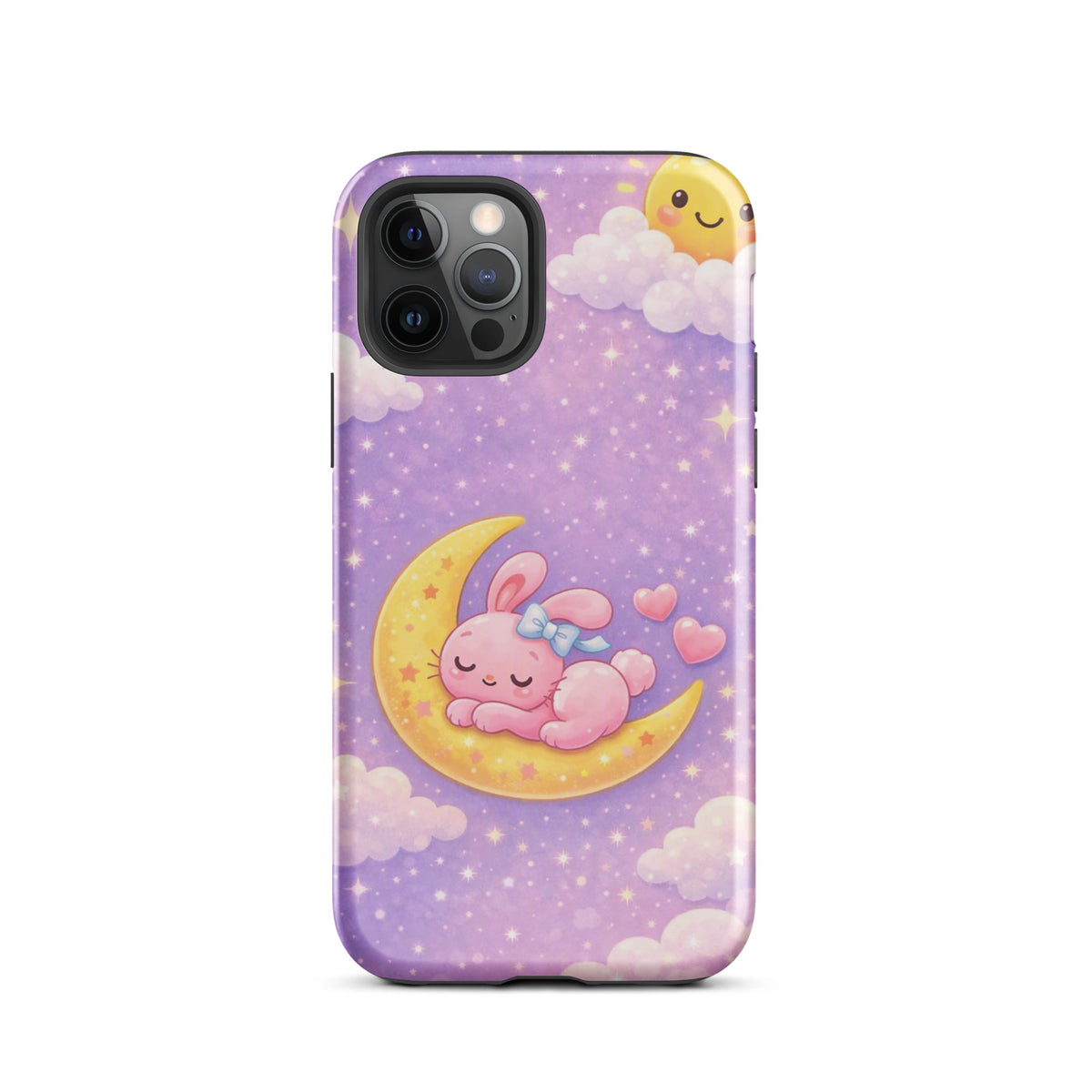Phone Case featuring a dreamy bunny on a crescent moon with stars for iPhone