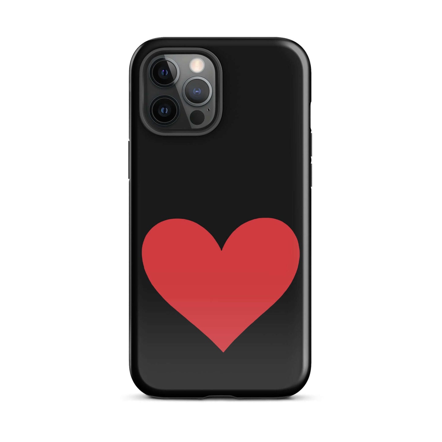 Phone Case for iPhone featuring a vibrant heart design in red on a sleek black background.