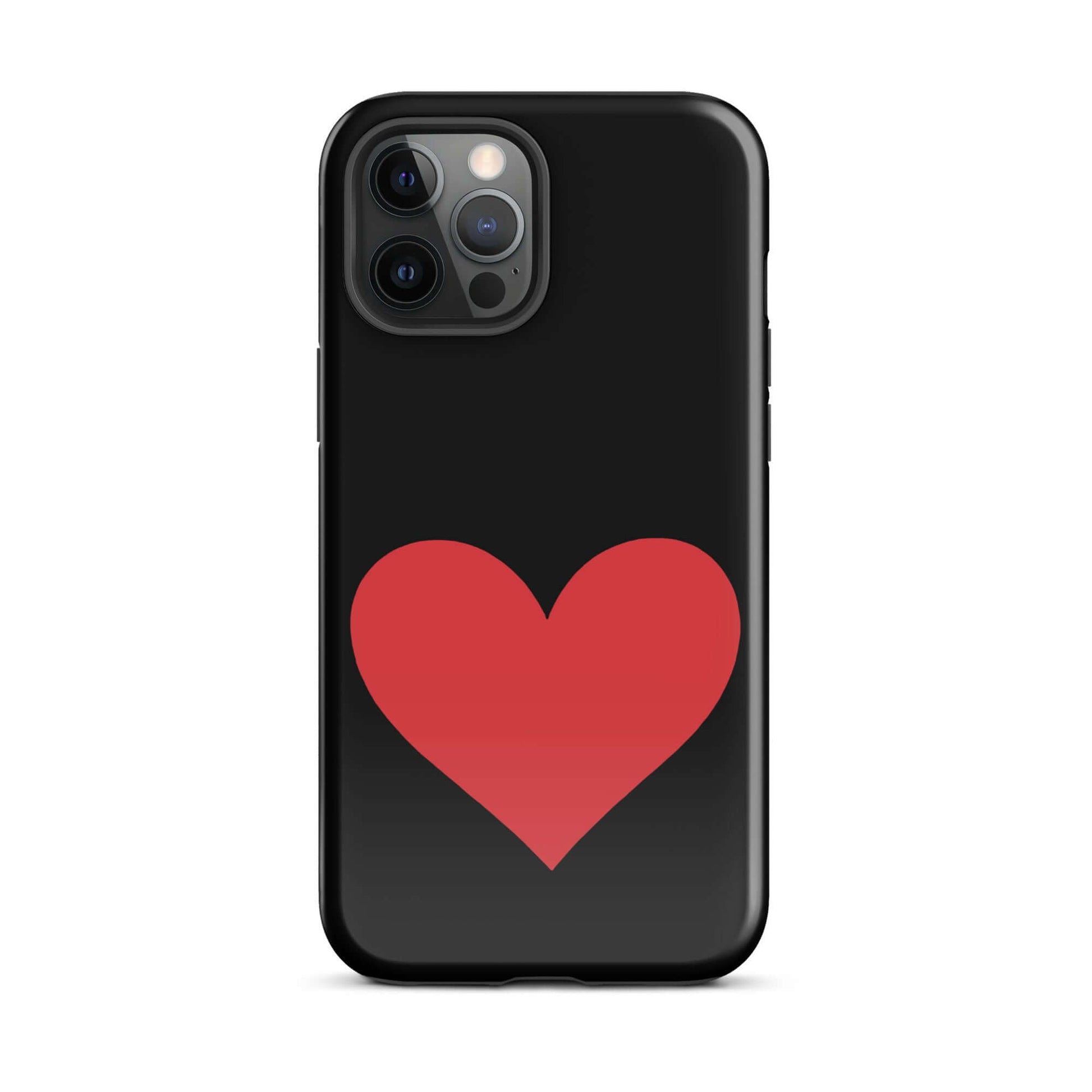 Phone Case for iPhone featuring a vibrant heart design in red on a sleek black background.