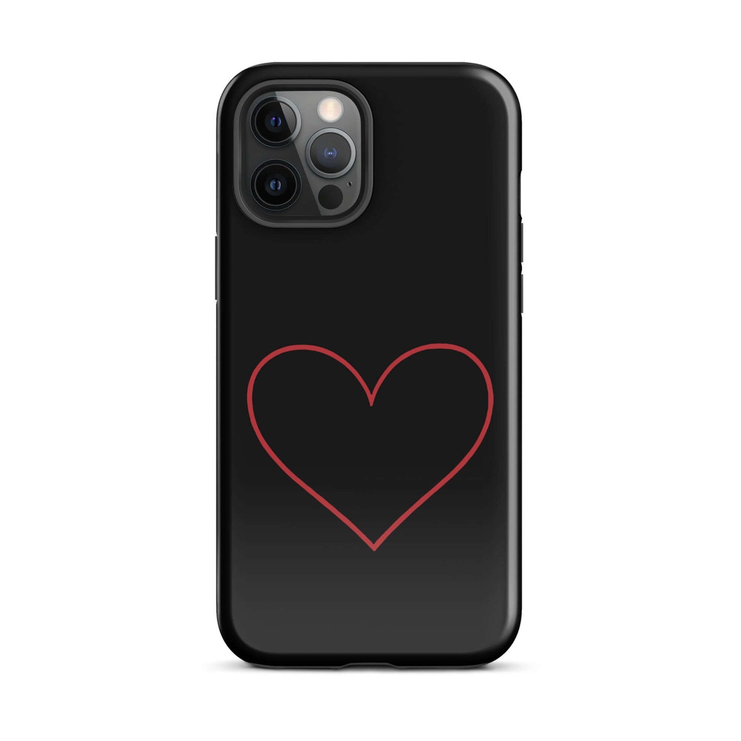 Phone Case for iPhone featuring a minimalist crimson heart design on a sleek black background.