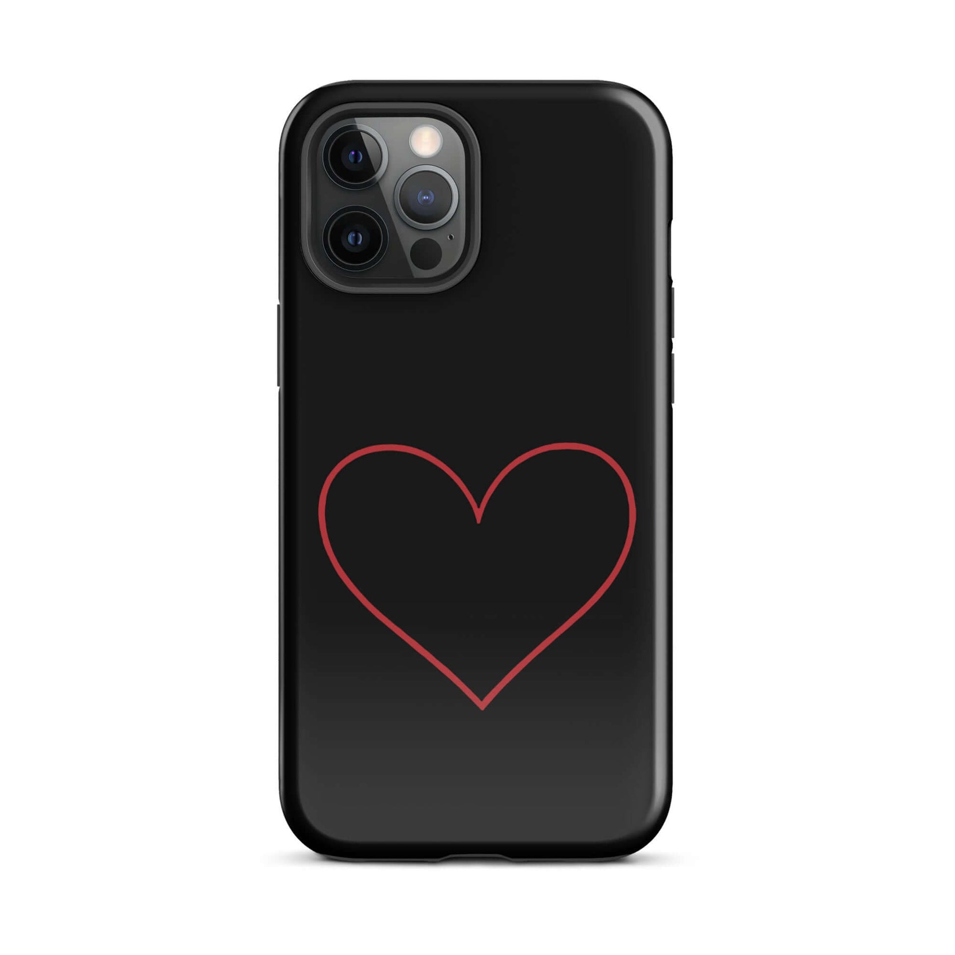 Phone Case for iPhone featuring a minimalist crimson heart design on a sleek black background.