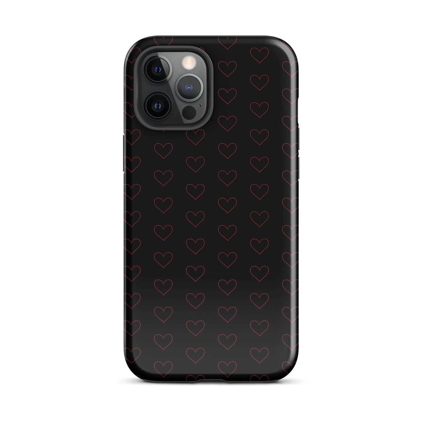 Phone Case for iPhone featuring a stylish crimson heart pattern on a sleek black background.