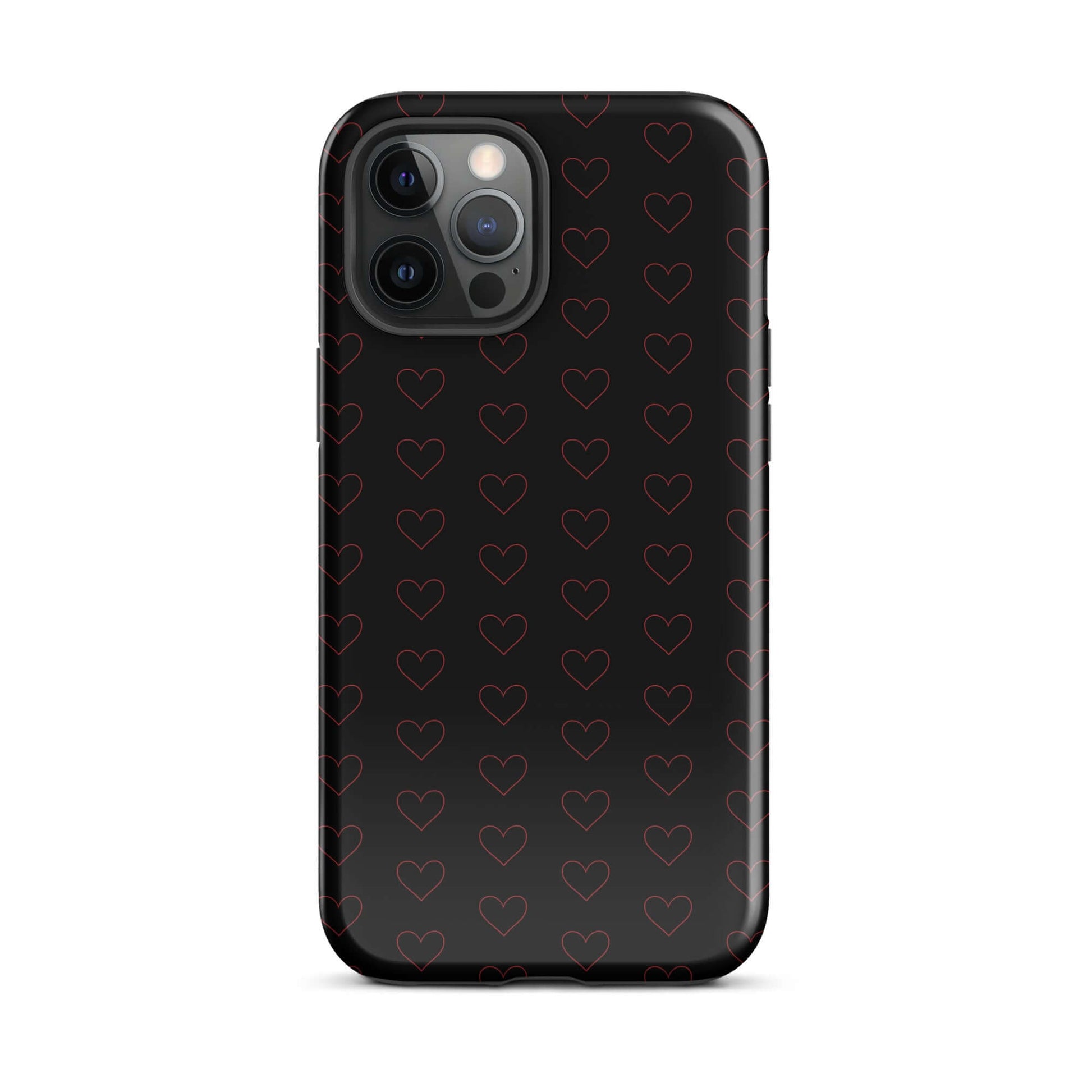 Phone Case for iPhone featuring a stylish crimson heart pattern on a sleek black background.