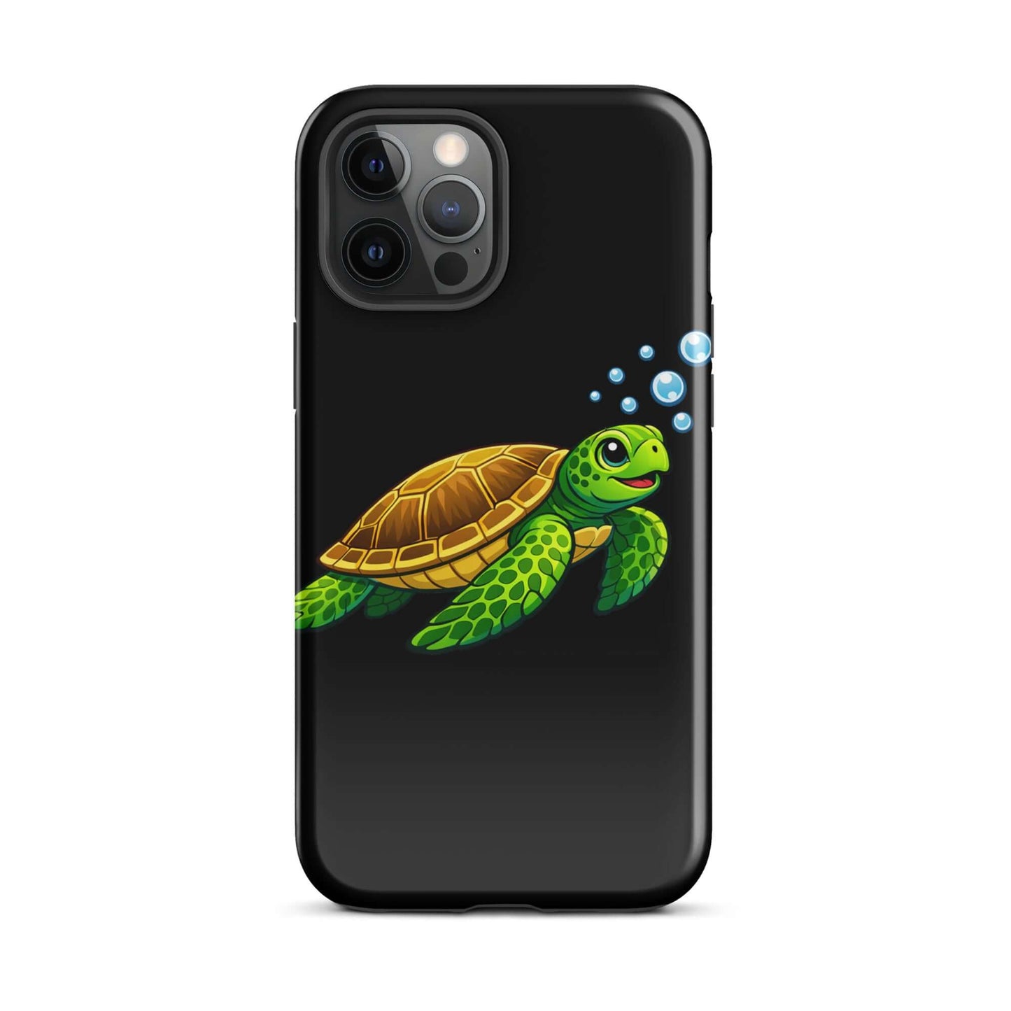 Phone Case featuring vibrant sea turtle artwork with bubbles, perfect for ocean lovers.