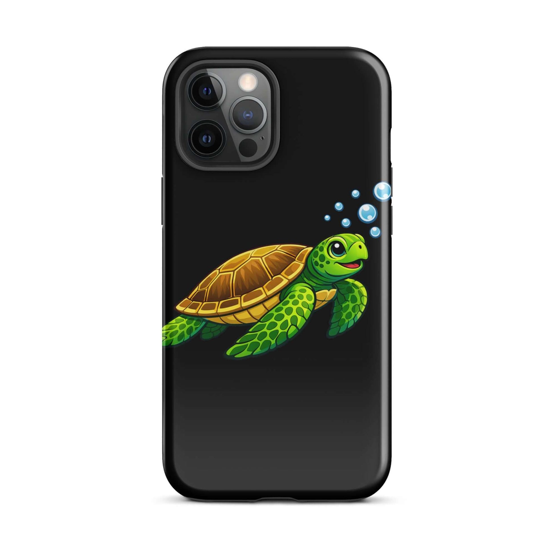 Phone Case featuring vibrant sea turtle artwork with bubbles, perfect for ocean lovers.
