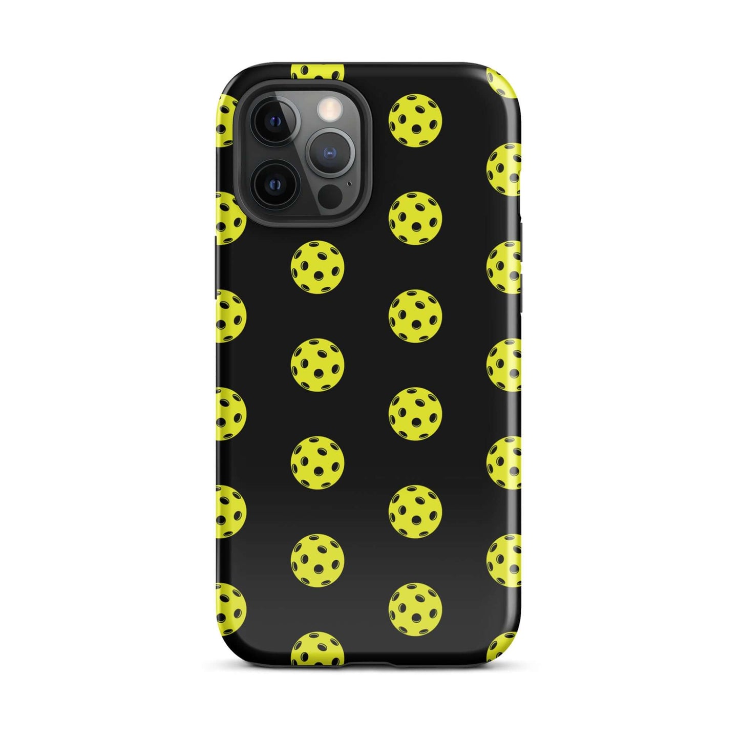 Phone Case featuring a playful pickleball pattern on a sleek black background.