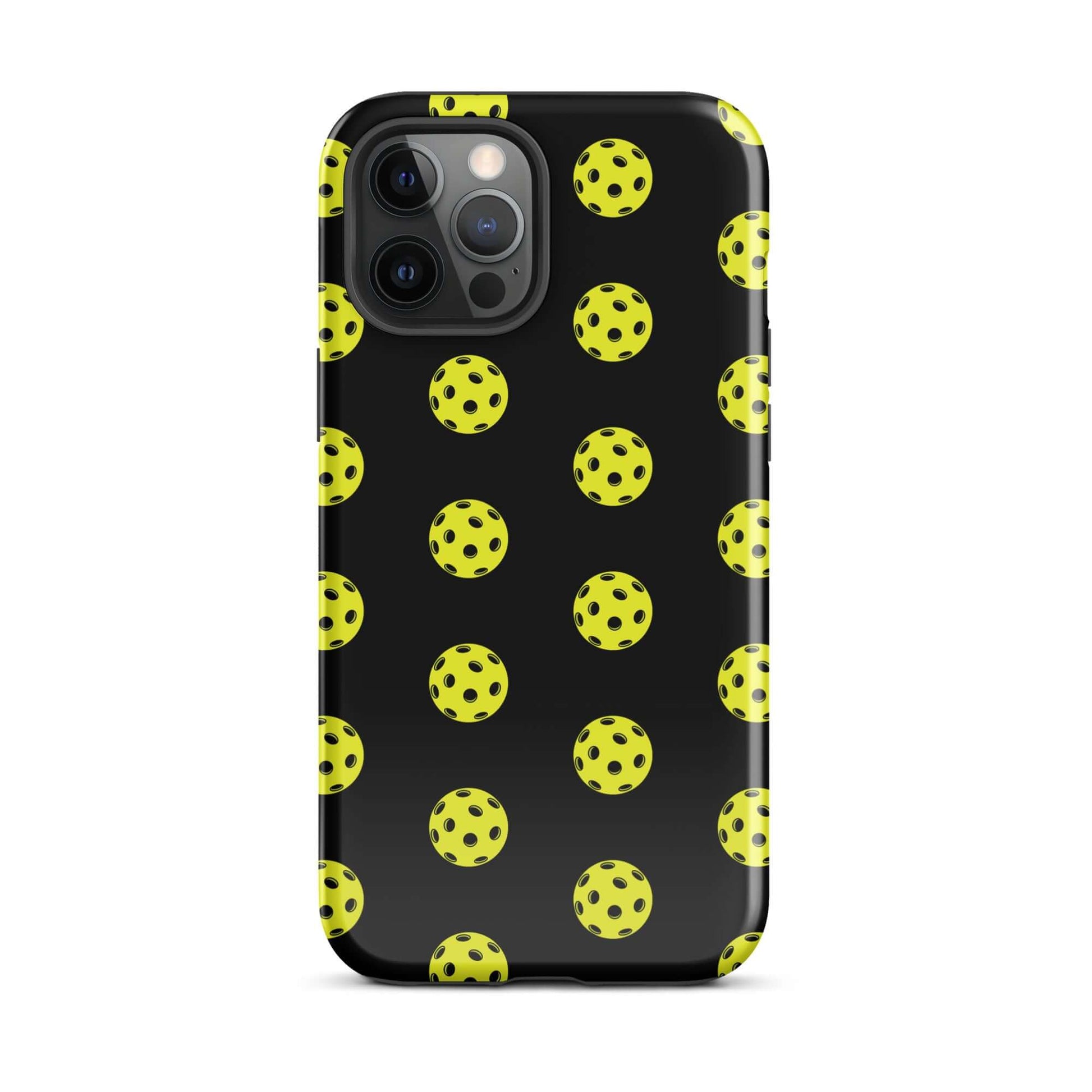 Phone Case featuring a playful pickleball pattern on a sleek black background.