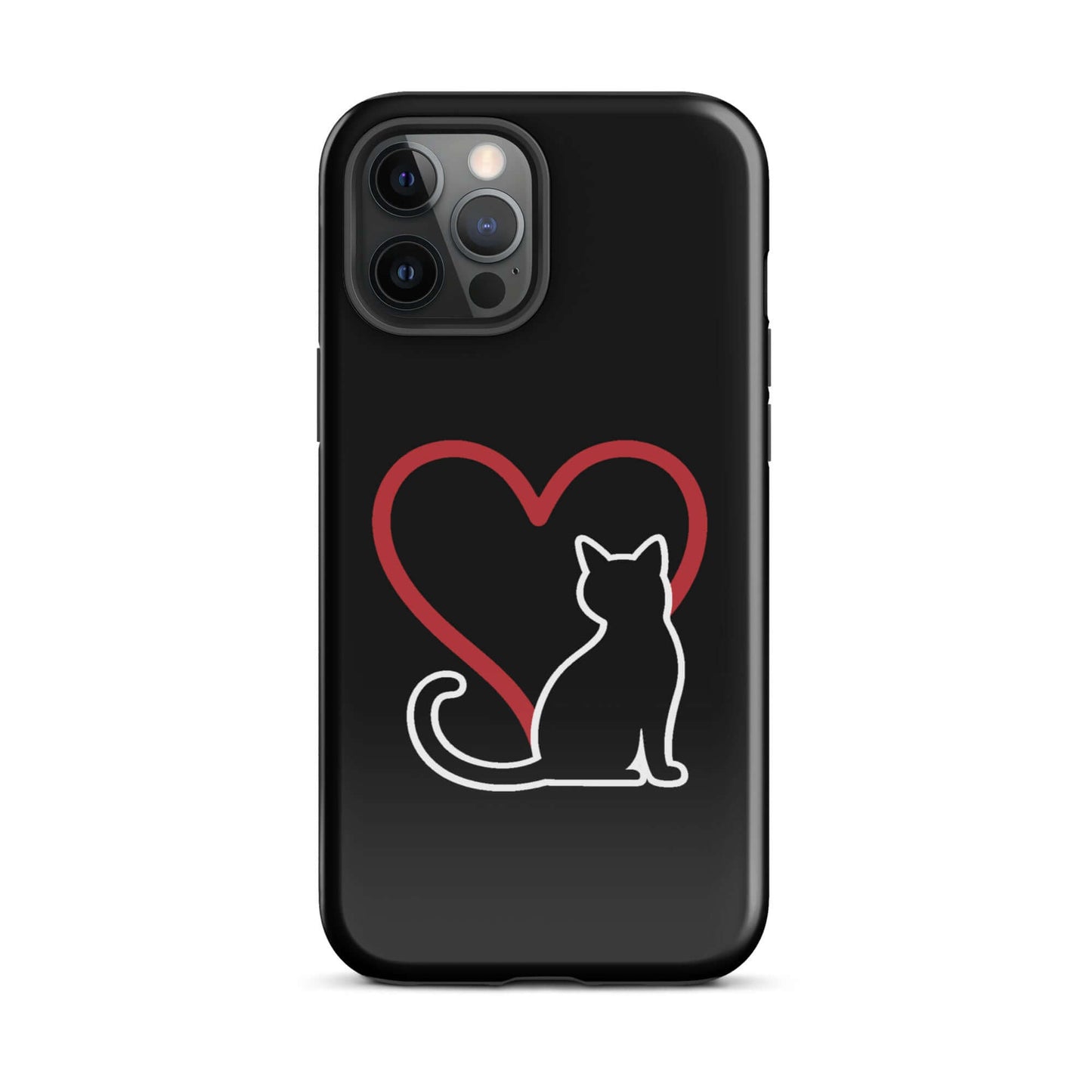 Phone Case for iPhone with a minimalist black cat silhouette and red heart design, perfect for cat lovers.