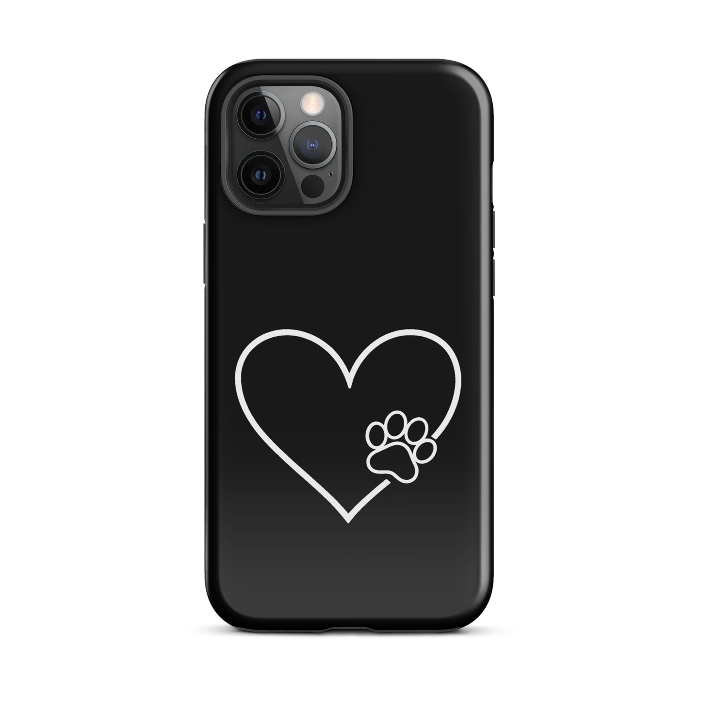 Phone Case for iPhone with white heart and paw print design for pet enthusiasts, offering stylish and protective phone accessory.