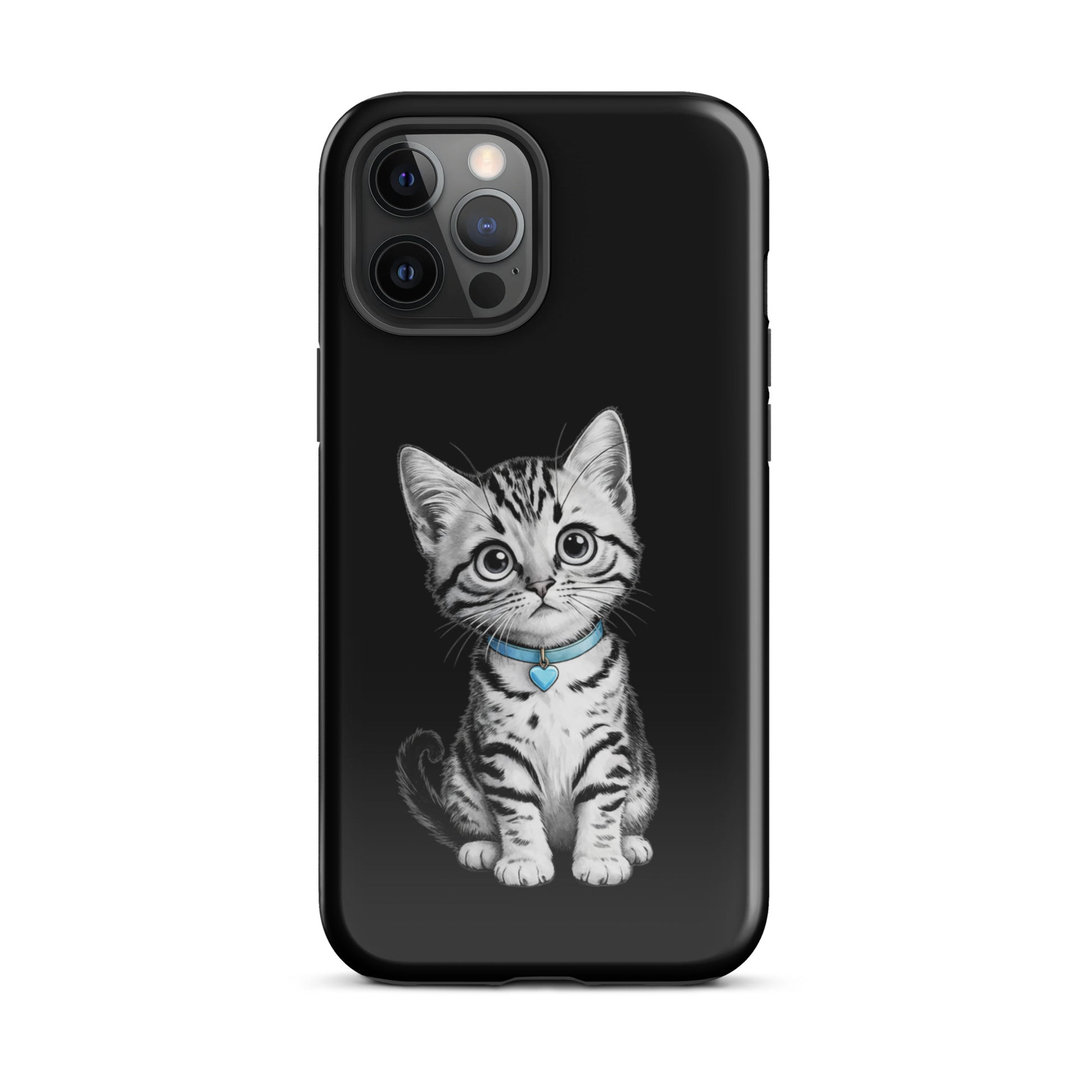 Phone Case for iPhone with kitten sketch and blue heart charm
