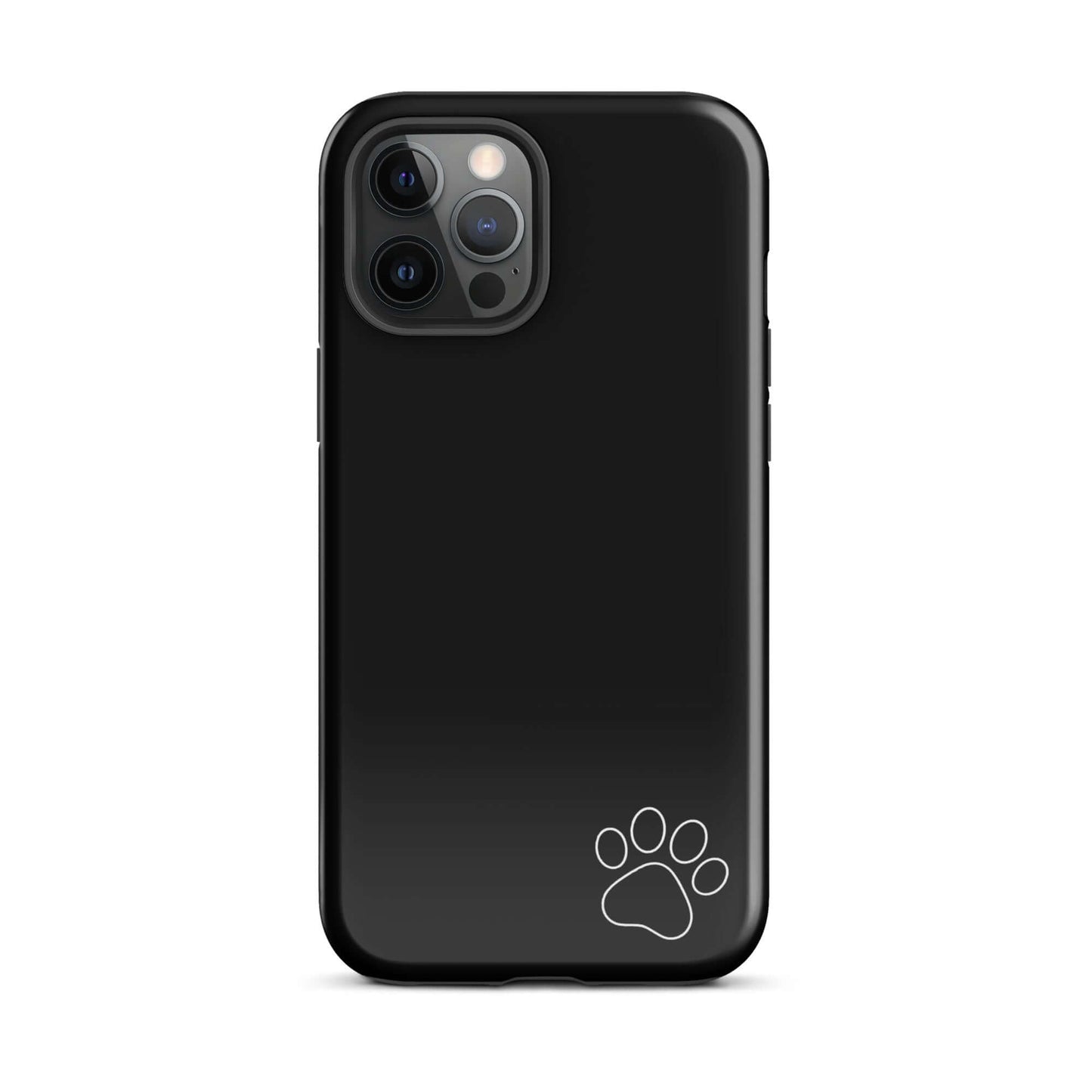 Black Phone Case for iPhone with white paw print design, minimalist and tough, perfect for pet lovers and style enthusiasts.