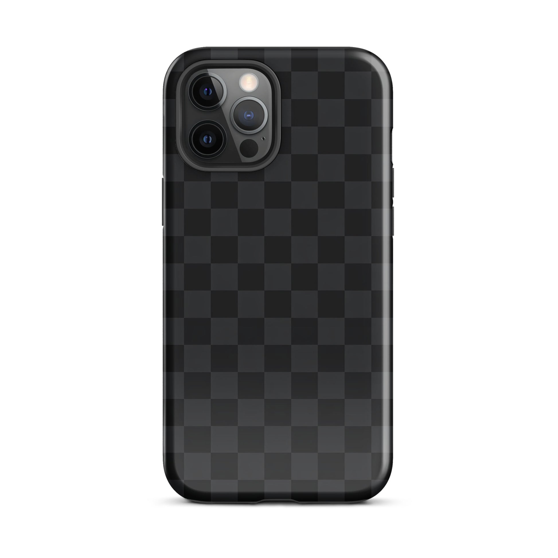 Phone Case for iPhone with black and charcoal checkered design, ideal for modern minimalists seeking a stylish, protective accessory.