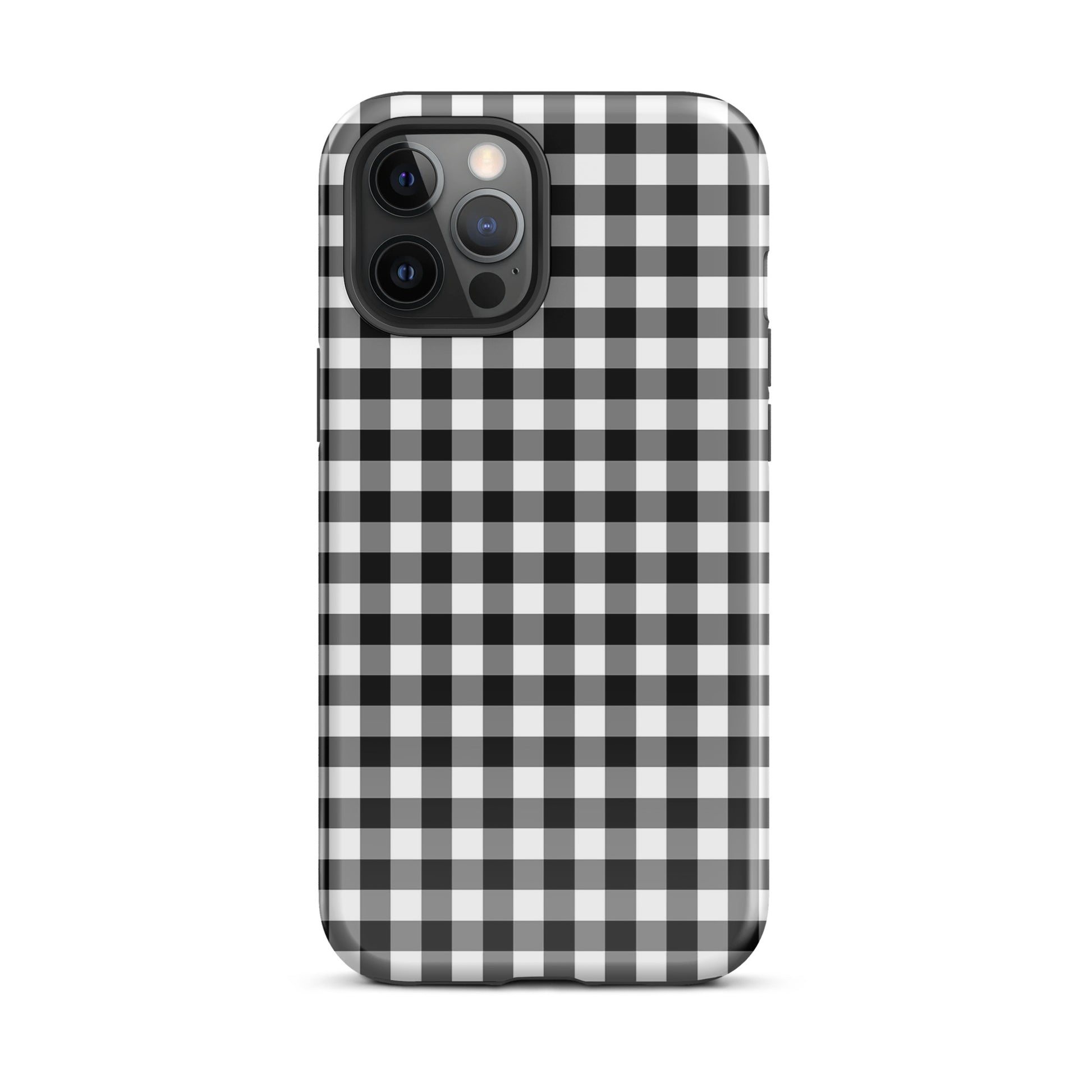 Phone Case with black-and-white gingham pattern for iPhone, combining charming style with durable protection, chic accessory