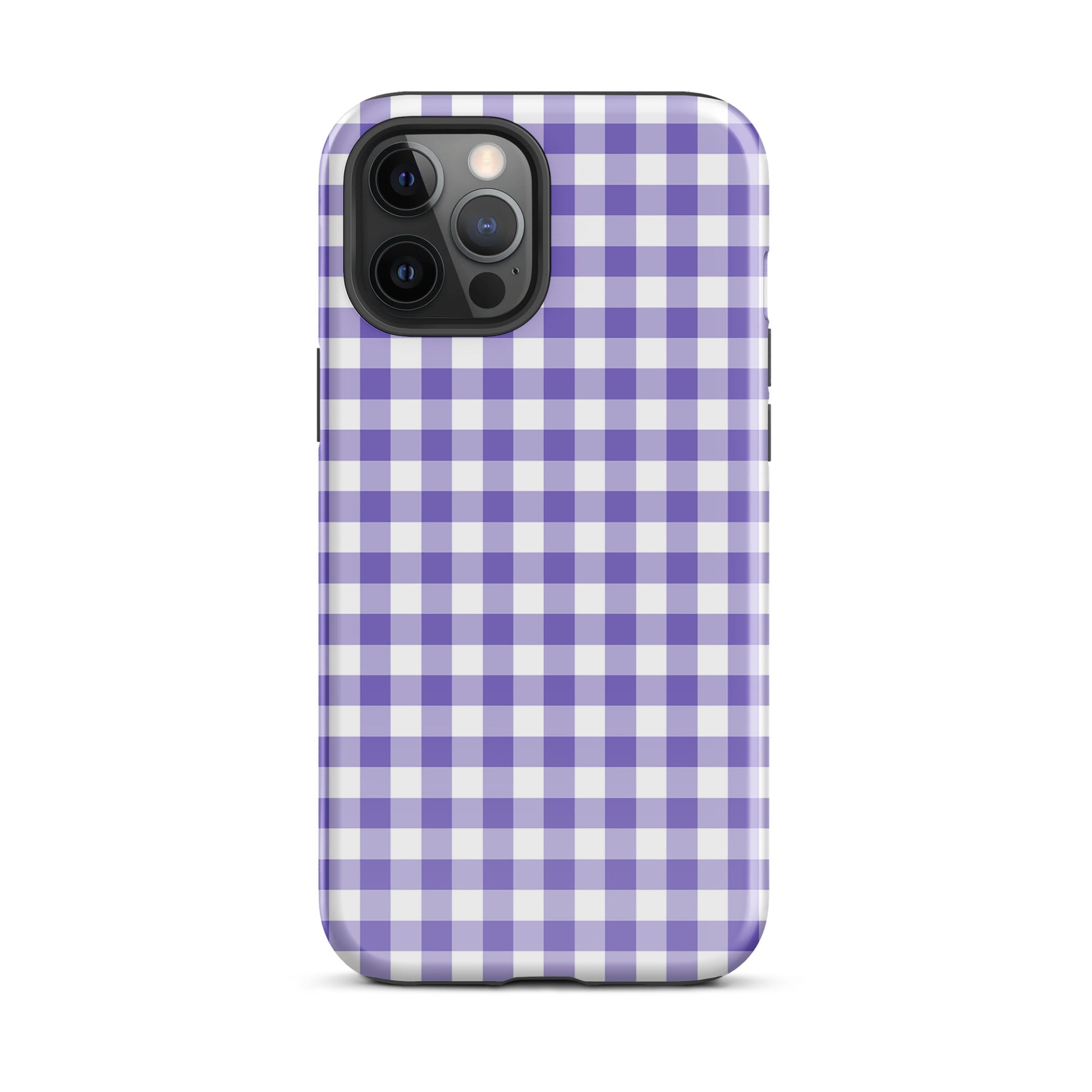 Purple-and-white gingham Phone Case for iPhone, offering style and protection.