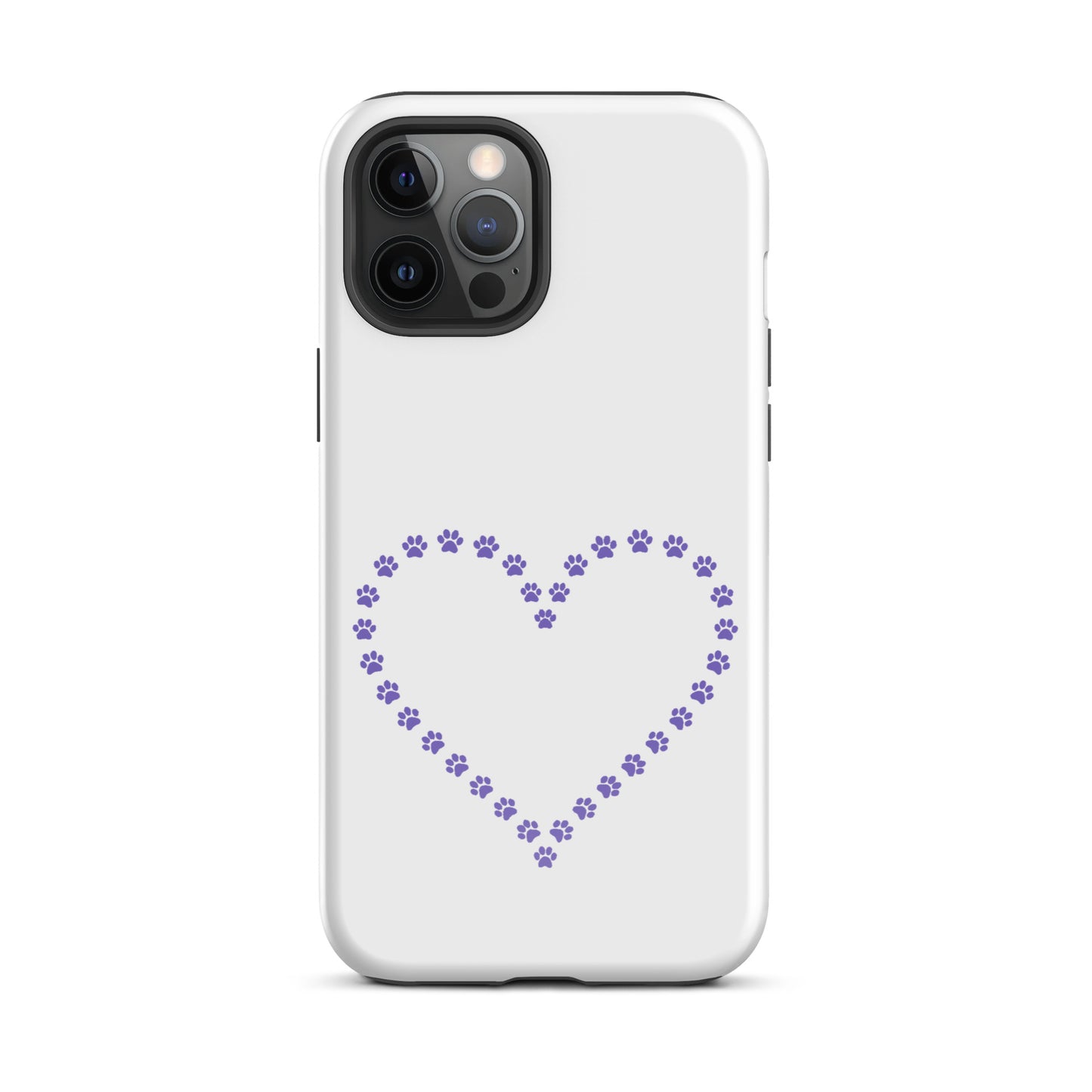 Phone Case for iPhone with cute paw print heart design for pet lovers, featuring playful purple paw prints in a heart shape