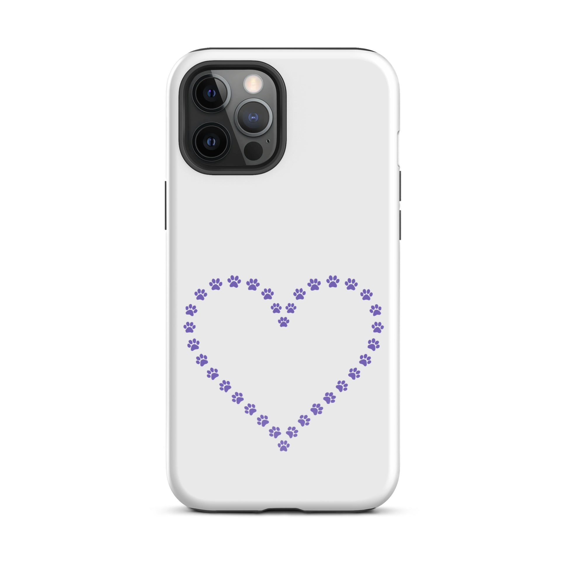 Phone Case for iPhone with cute paw print heart design for pet lovers, featuring playful purple paw prints in a heart shape