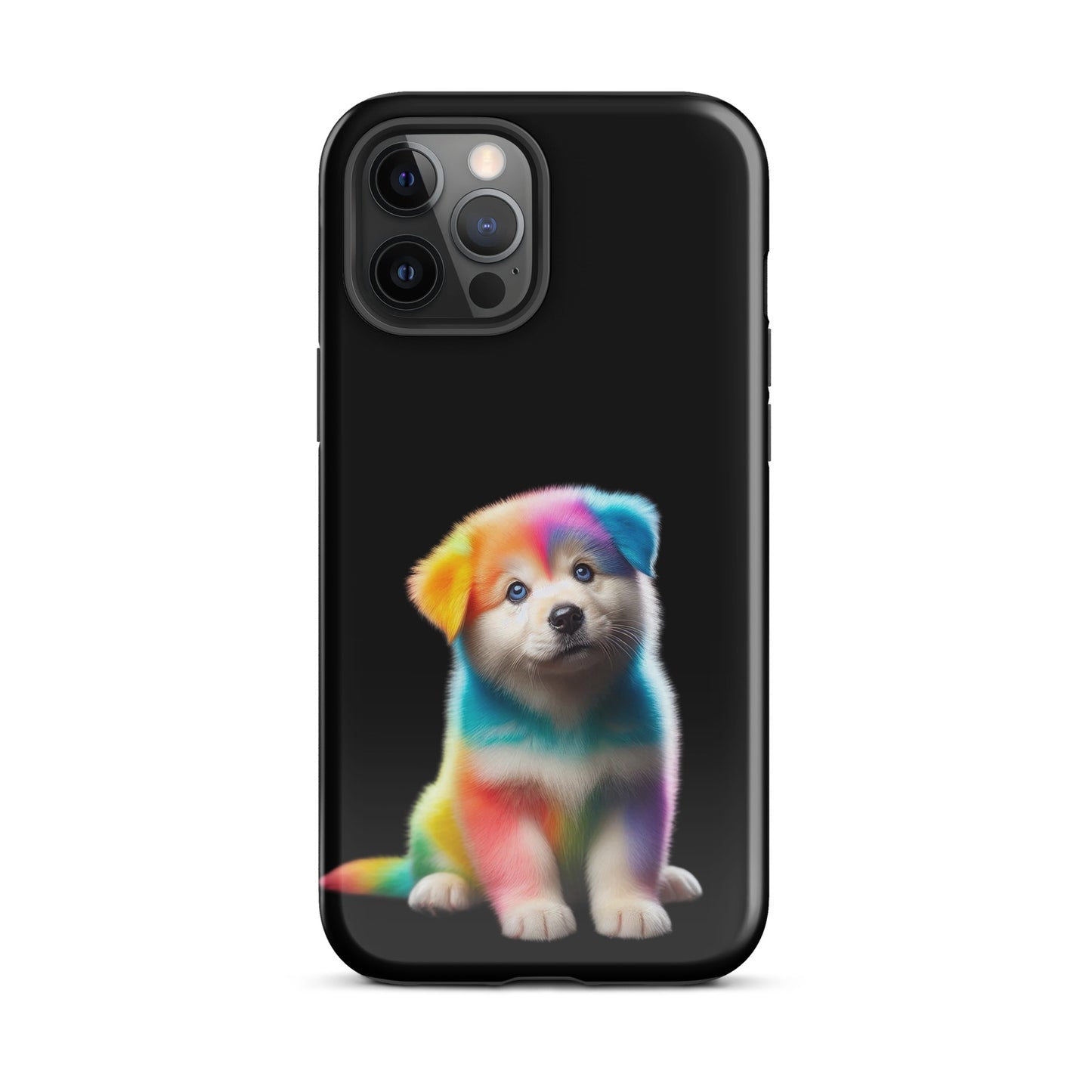 Phone Case for iPhone featuring a rainbow puppy design against a starry night sky, blending cosmic sparkle with device protection.