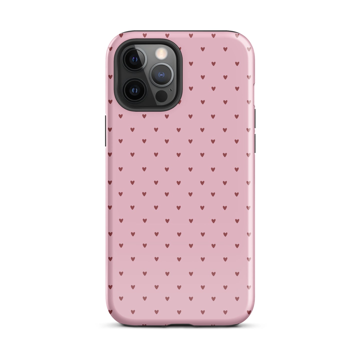 Phone Case for iPhone with heart-dot pattern, playful polka-dot style, combines minimalist and stylish design, pink background