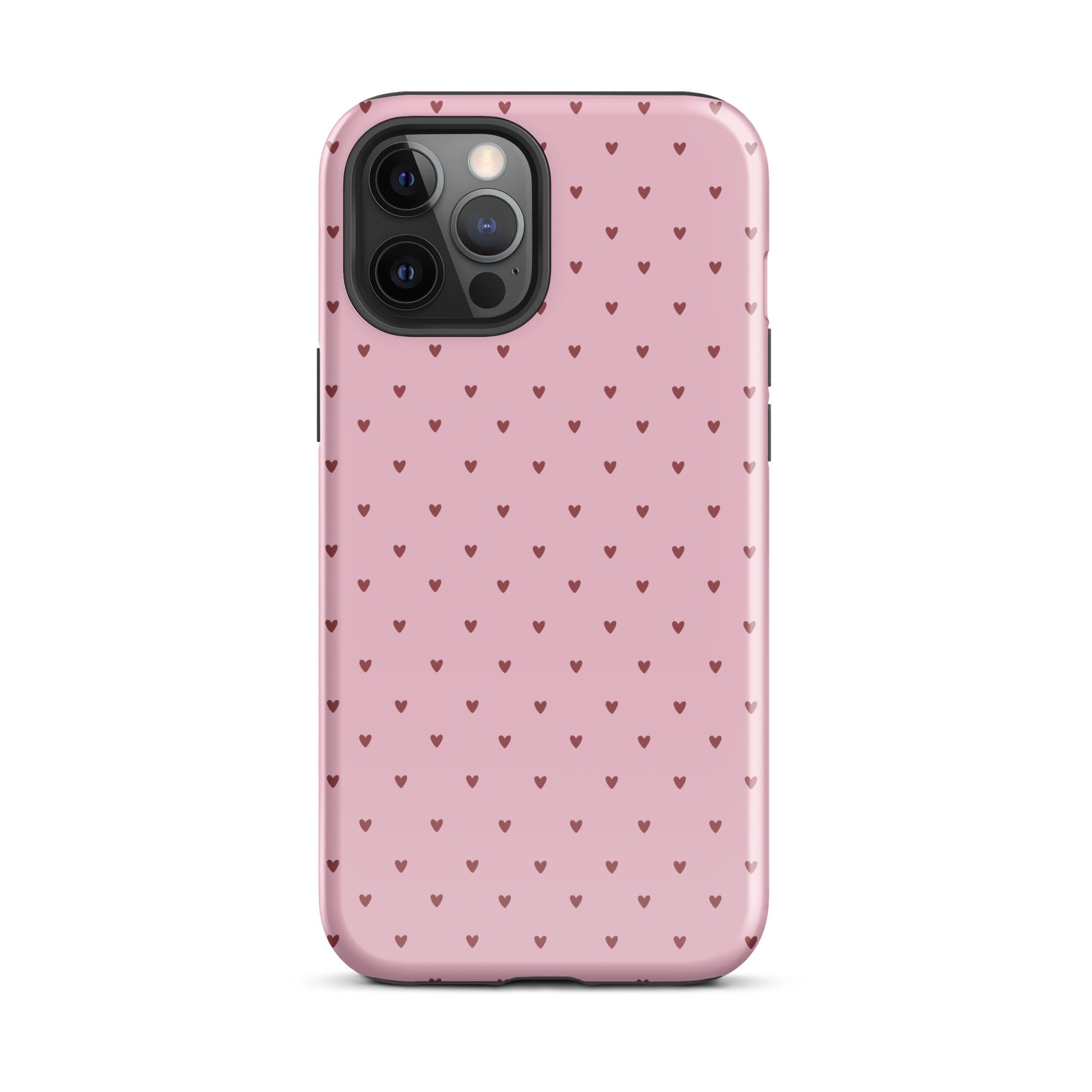 Phone Case for iPhone with heart-dot pattern, playful polka-dot style, combines minimalist and stylish design, pink background