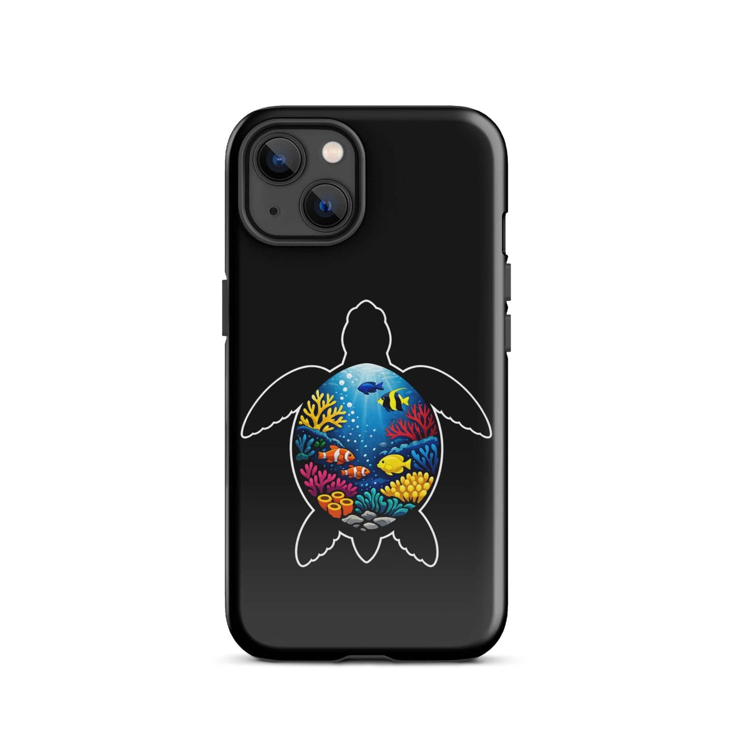 Phone Case for iPhone featuring vibrant sea turtle reef design with colorful coral scene.